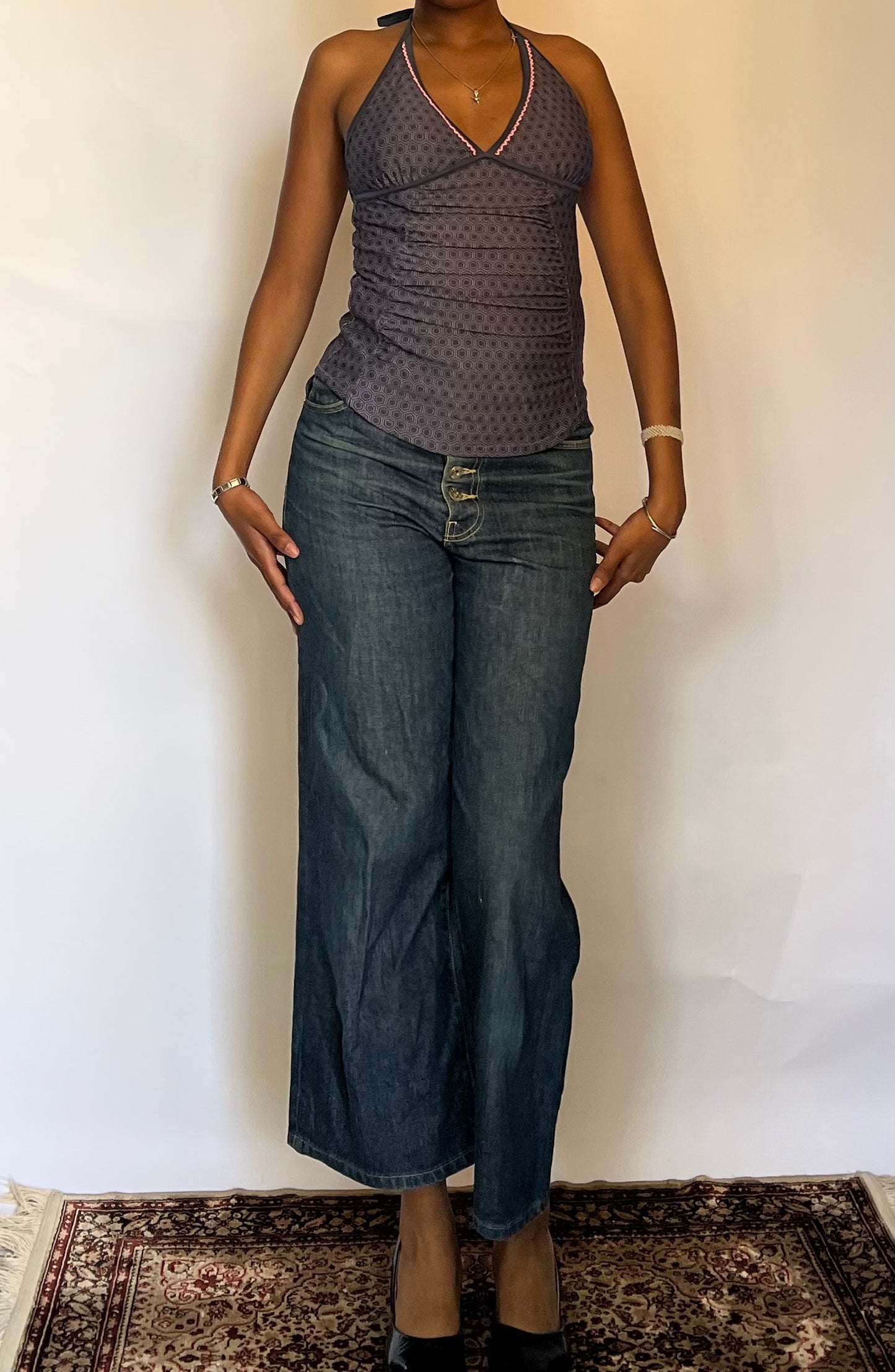 Black graphic halter top