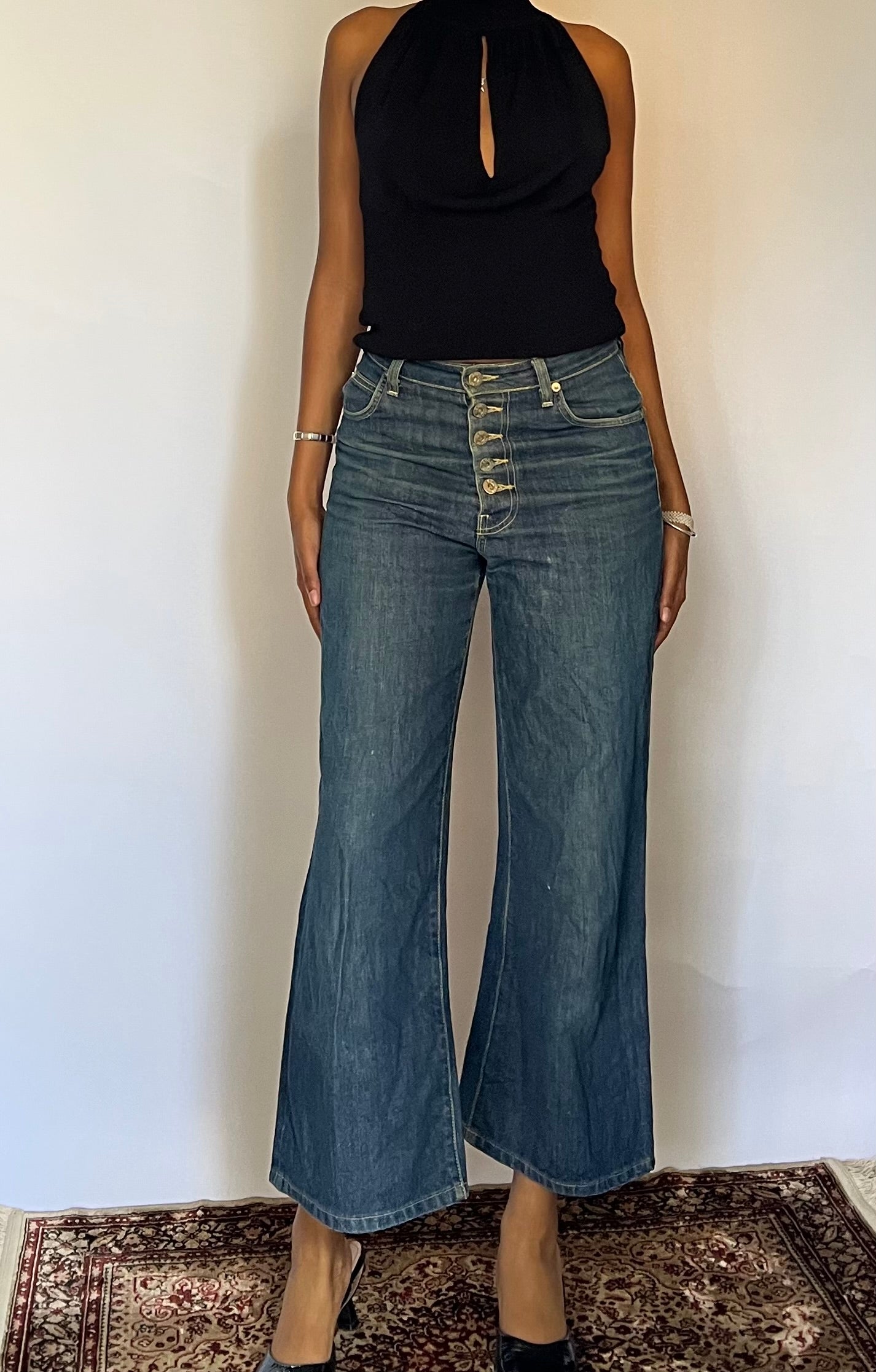 Dark wash wide leg jeans