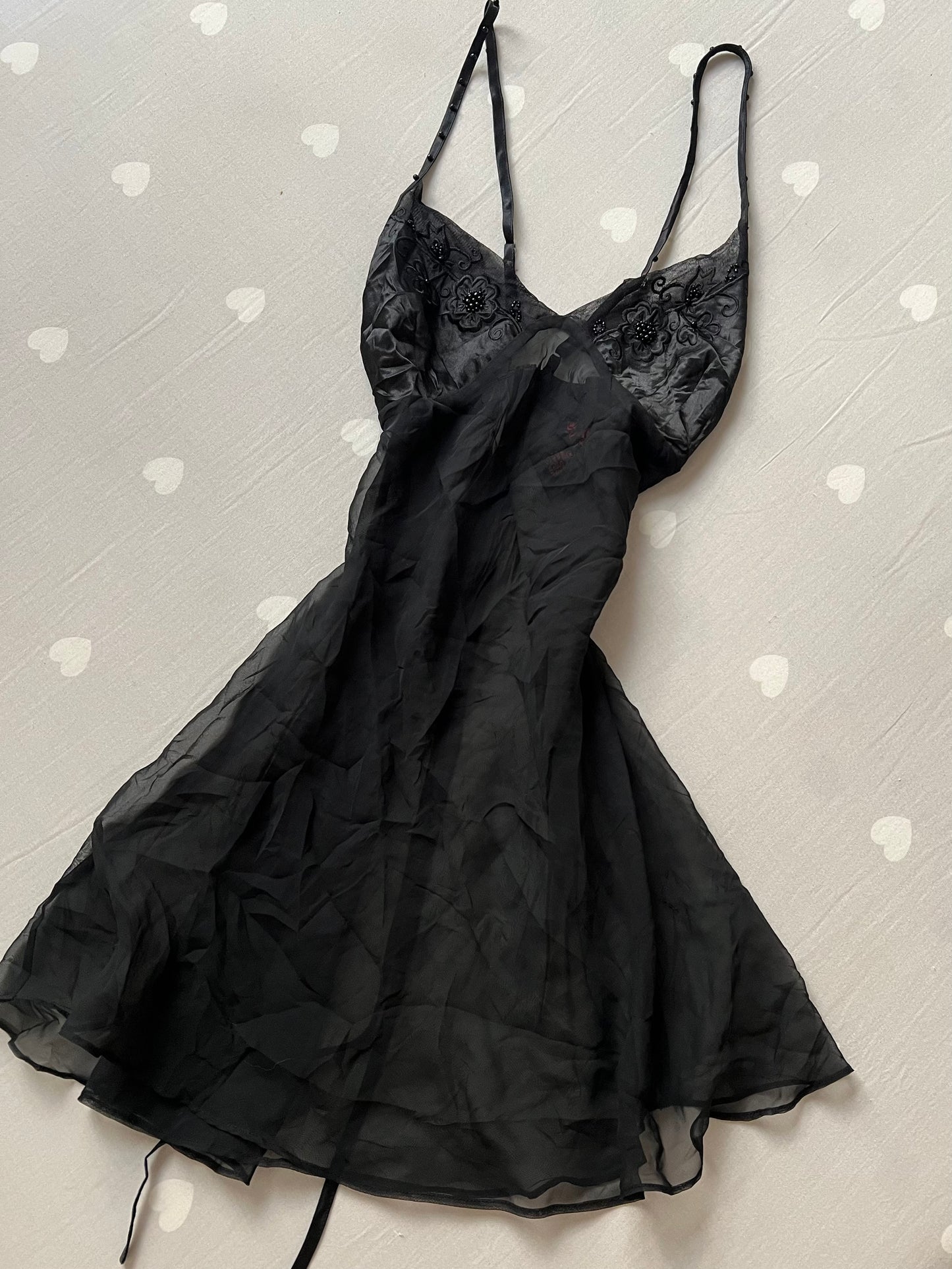 Black lingerie dress with beading details