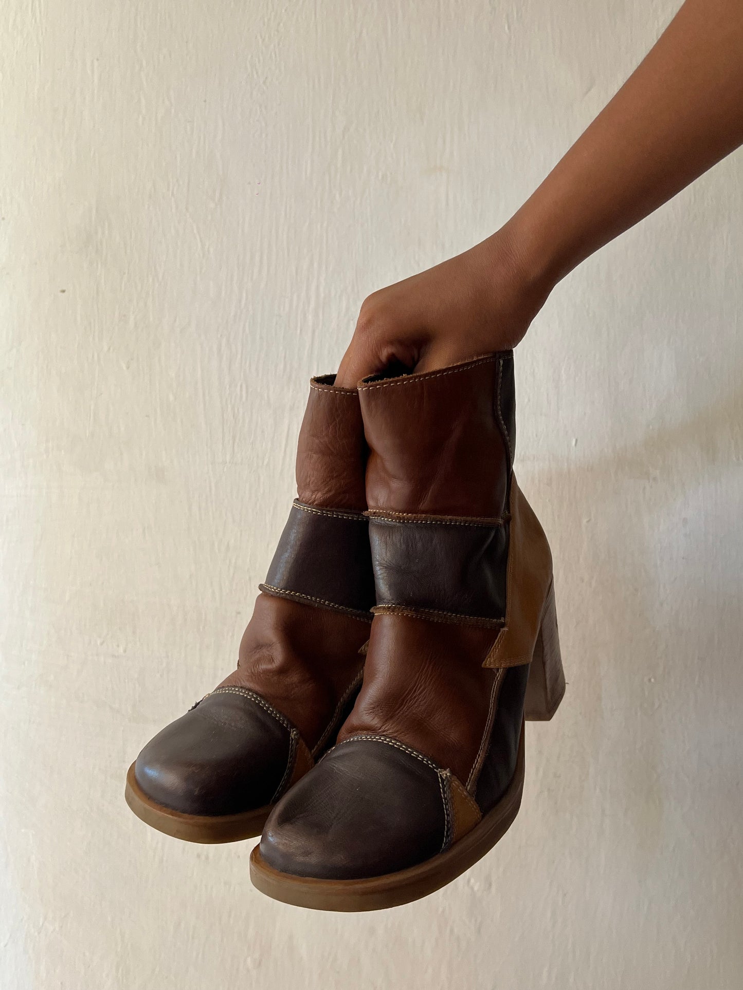 Patch work leather boots