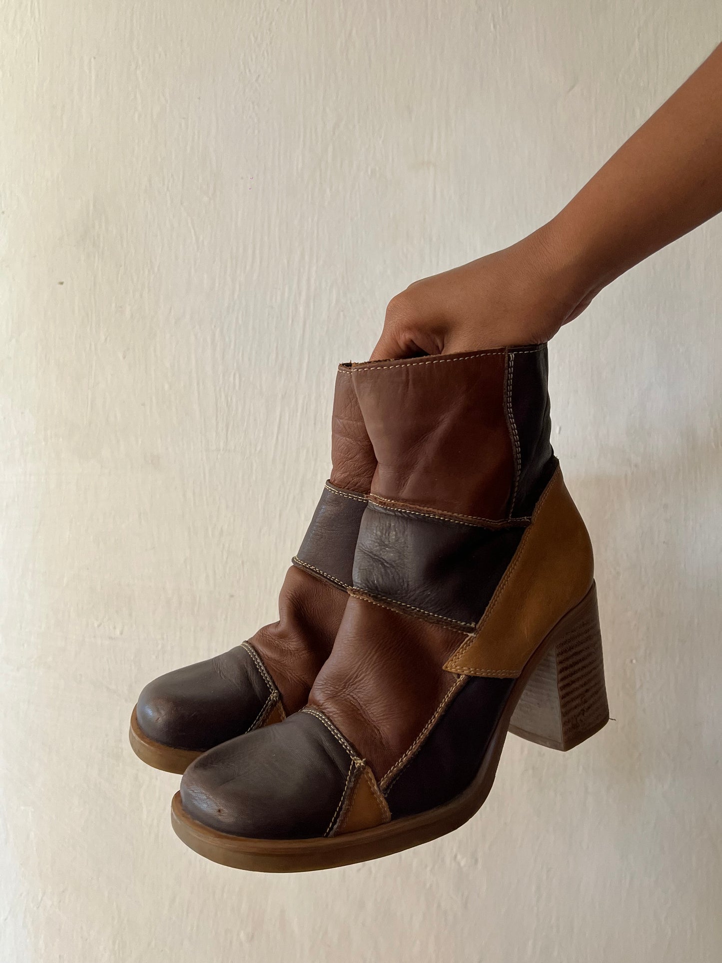 Patch work leather boots