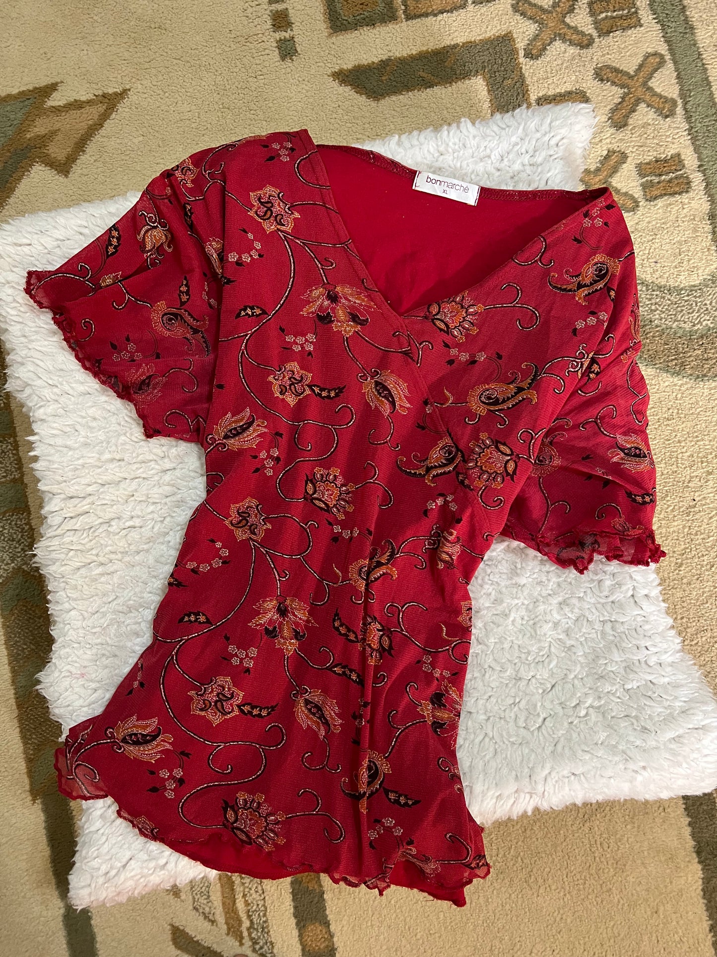 Cherry Paisley Mesh Top