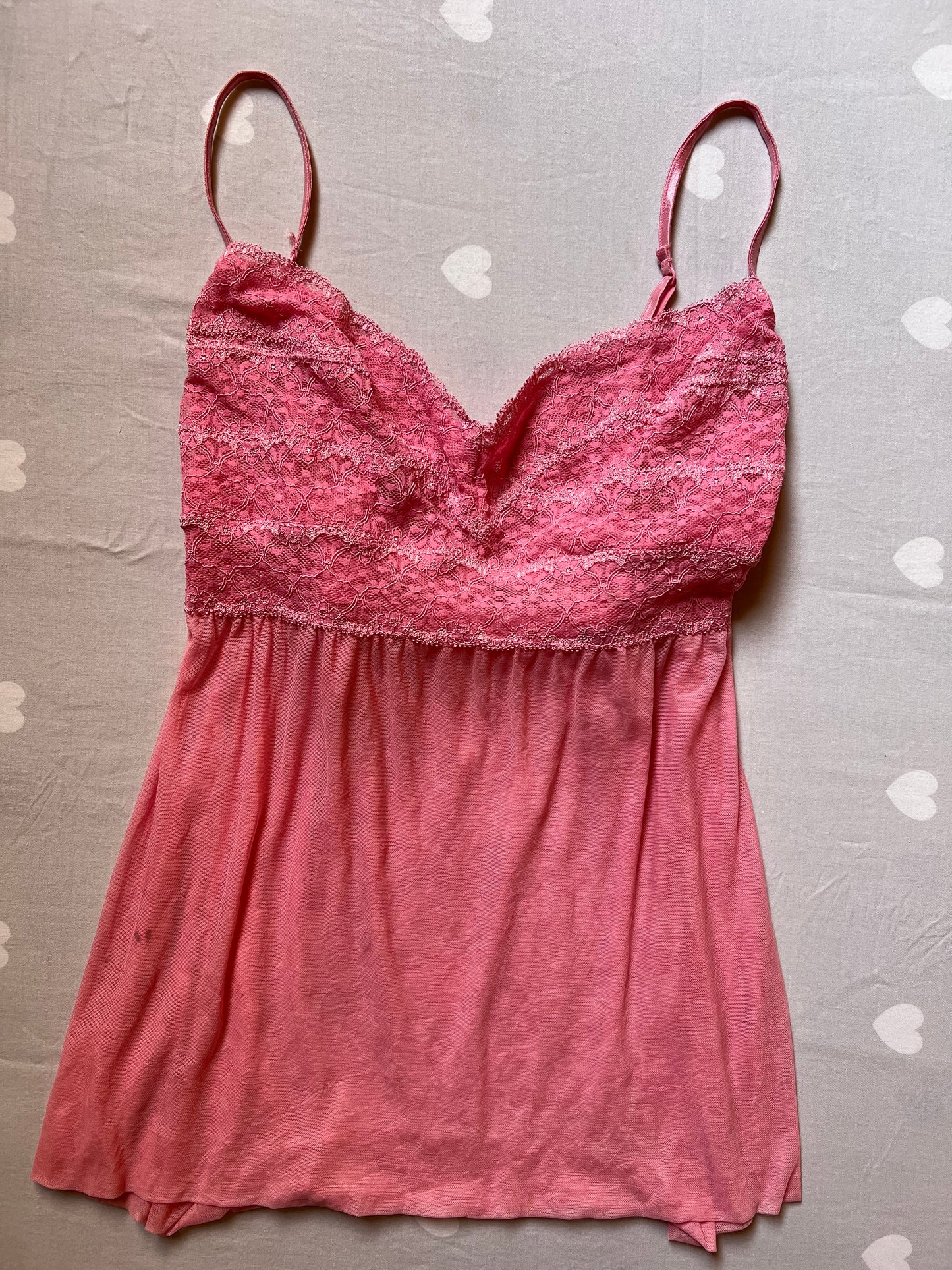 Pink lace trim cami top