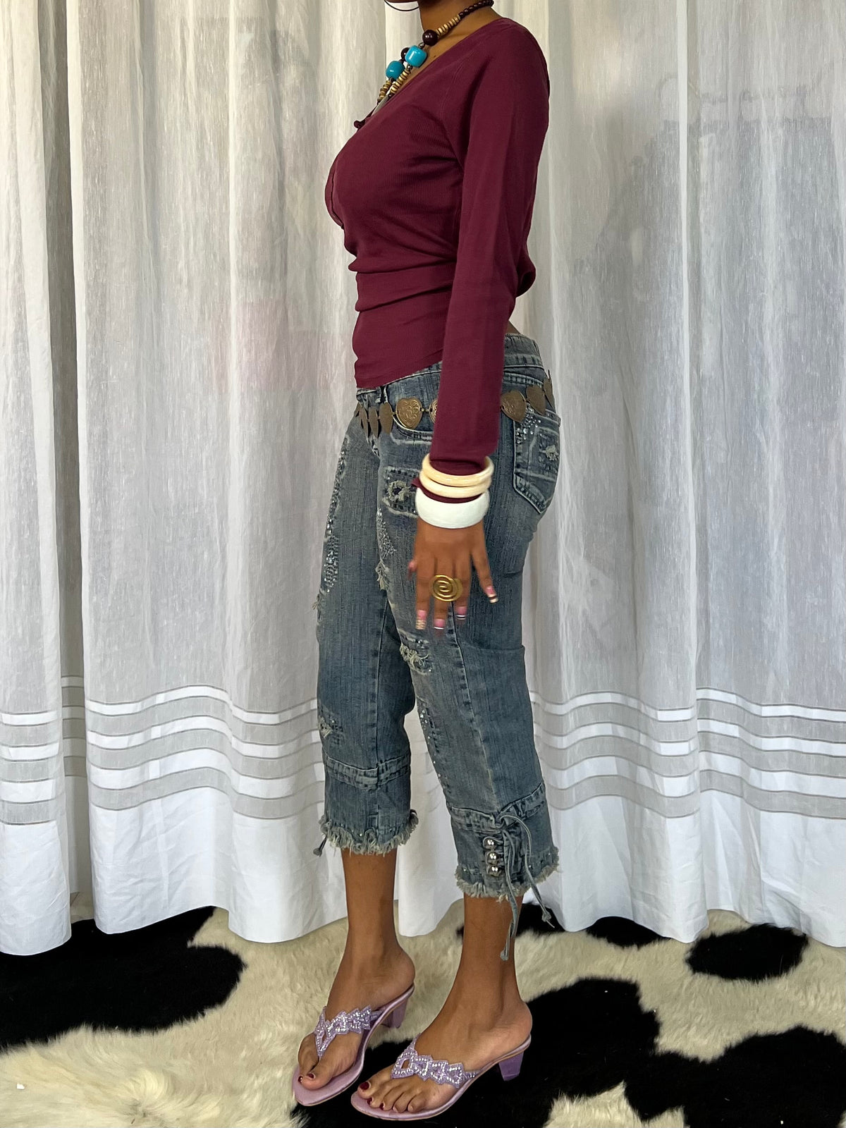 Burgundy Long-Sleeve Henley Top