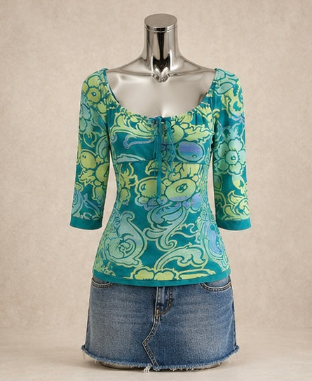 Y2K Aqua Bell Sleeve Top