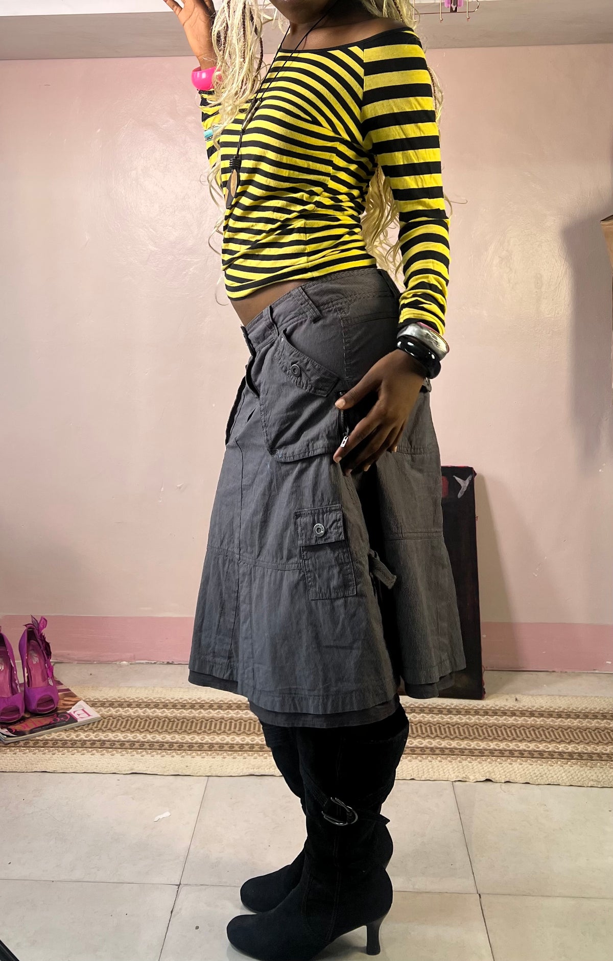 Y2K Striped Top & Utility Skirt Set