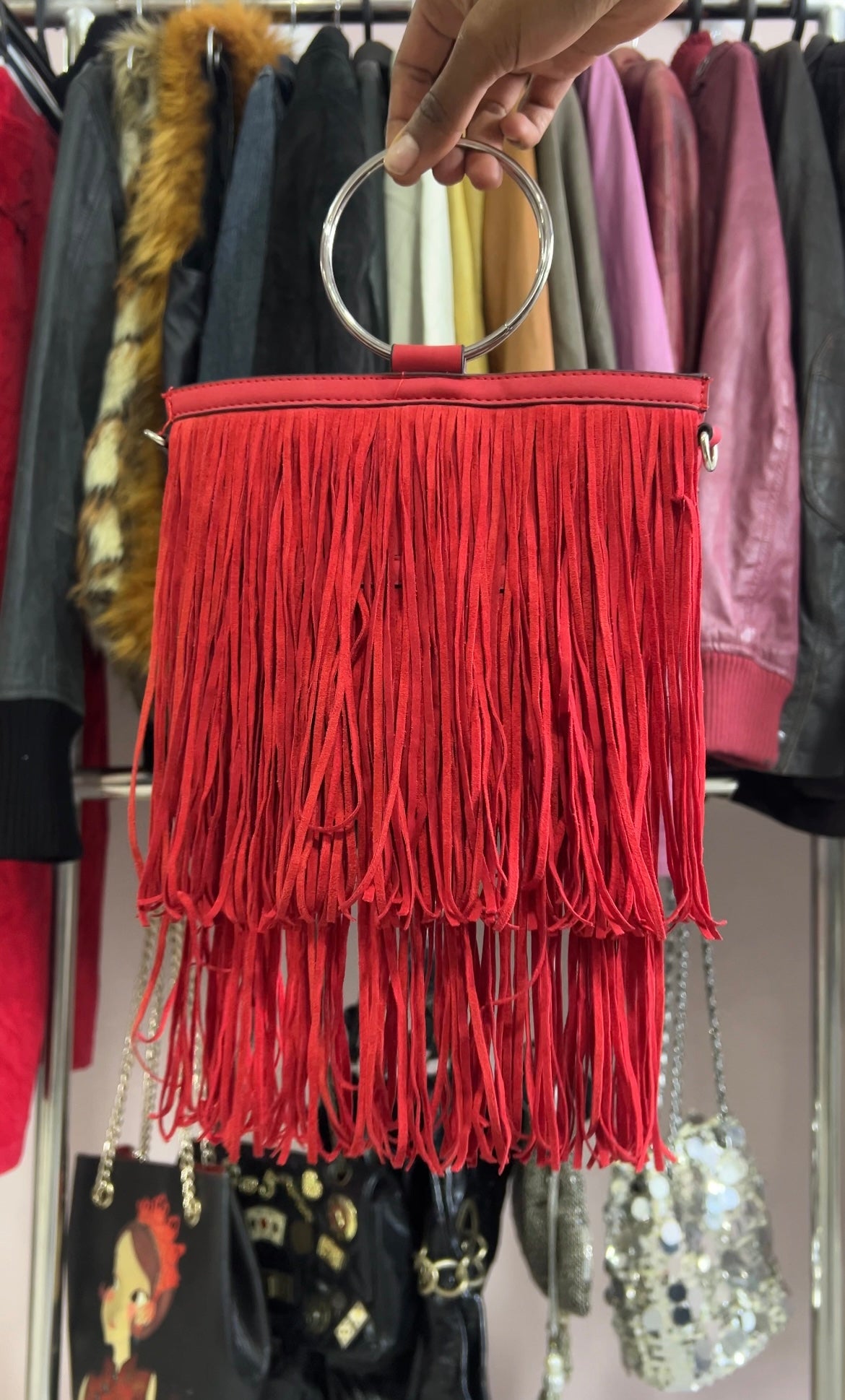 Suede fringe bag