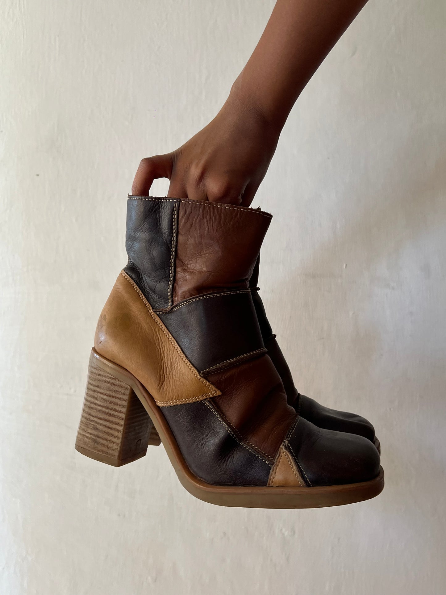 Patch work leather boots