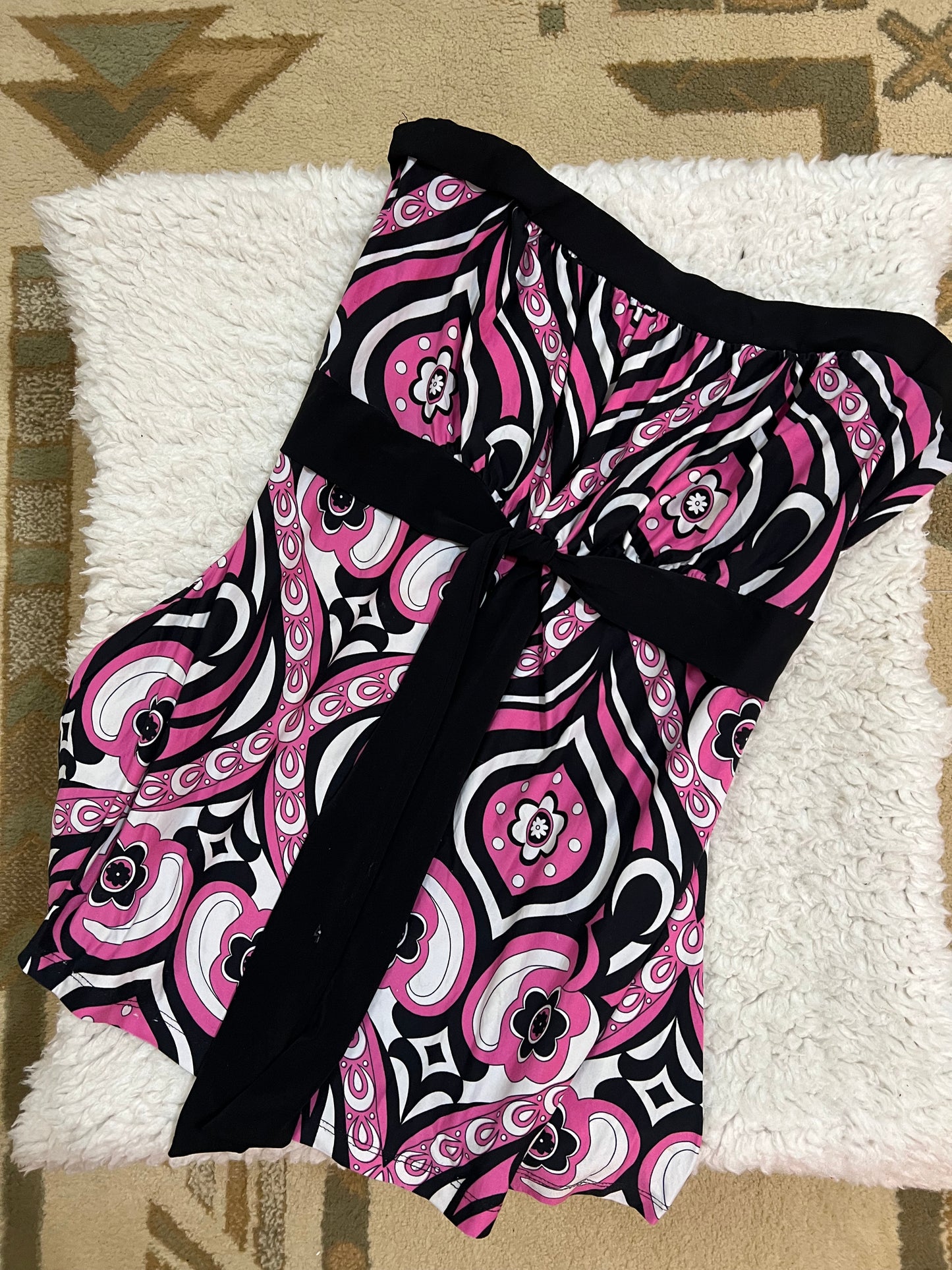 Retro Pink Tie-Waist Tunic Top