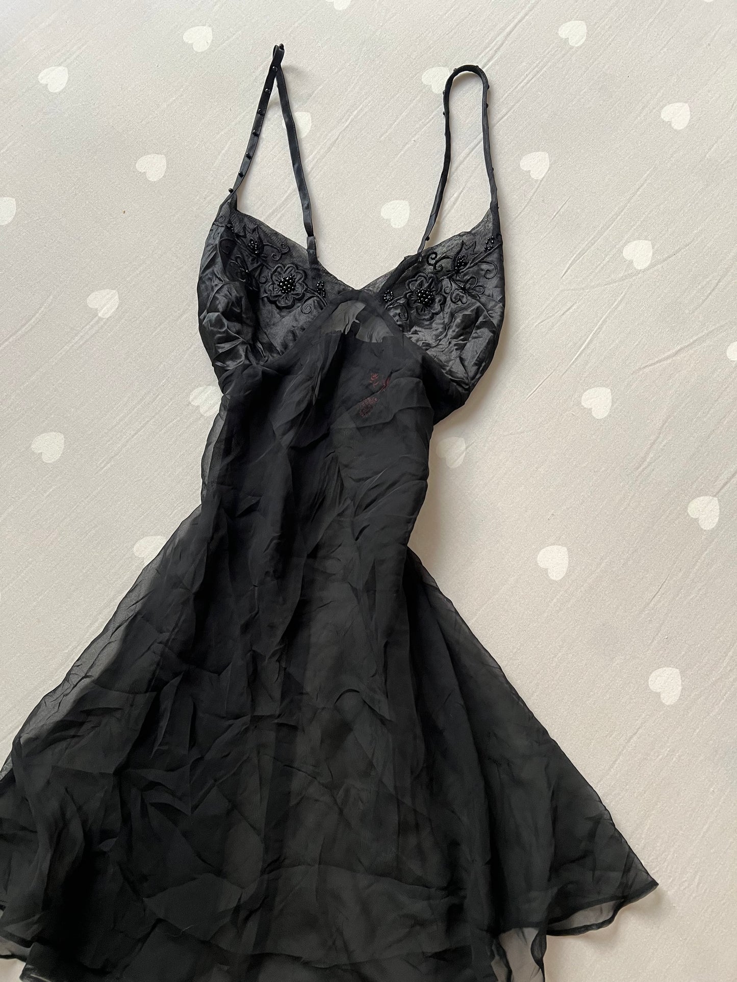 Black lingerie dress with beading details