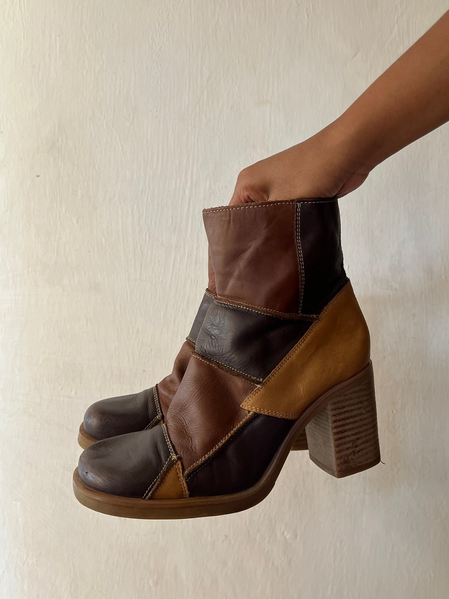 Patch work leather boots