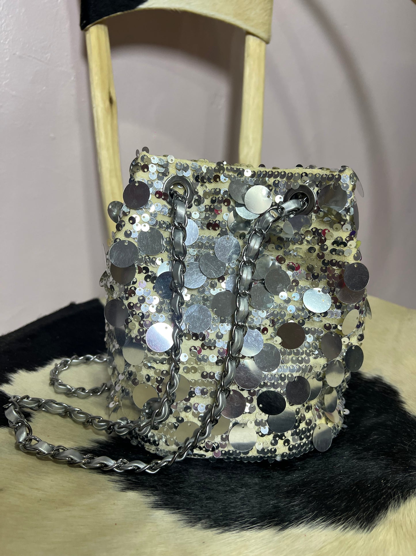 Sequin bucket bag