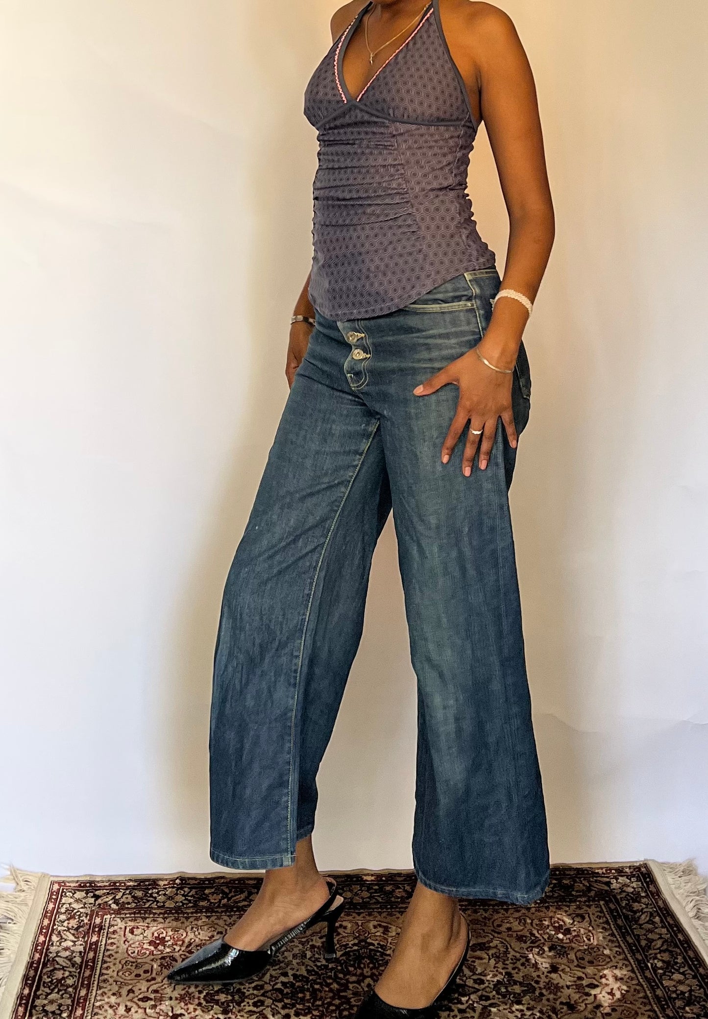 Black graphic halter top