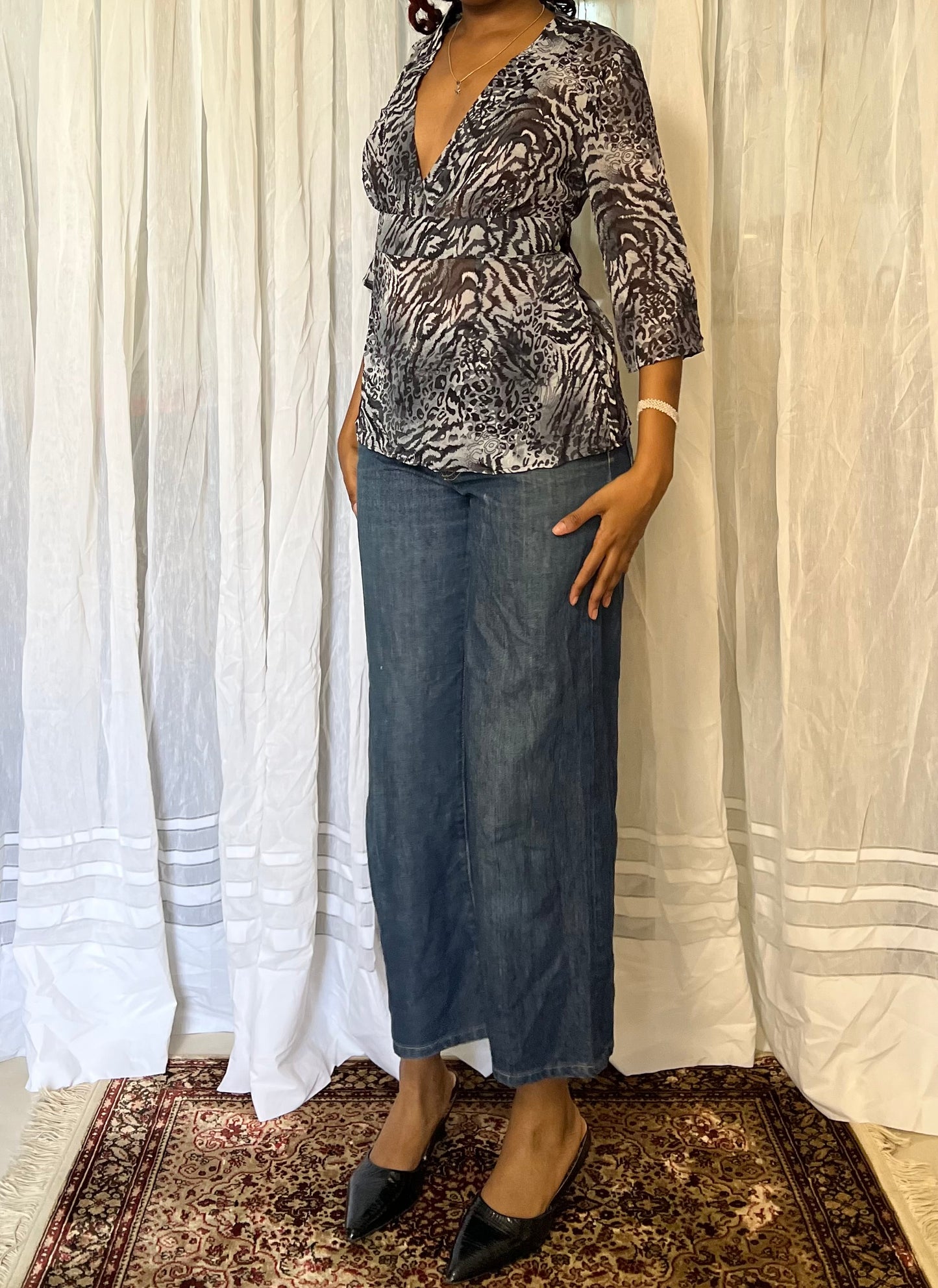 Animal Print bell sleeve blouse