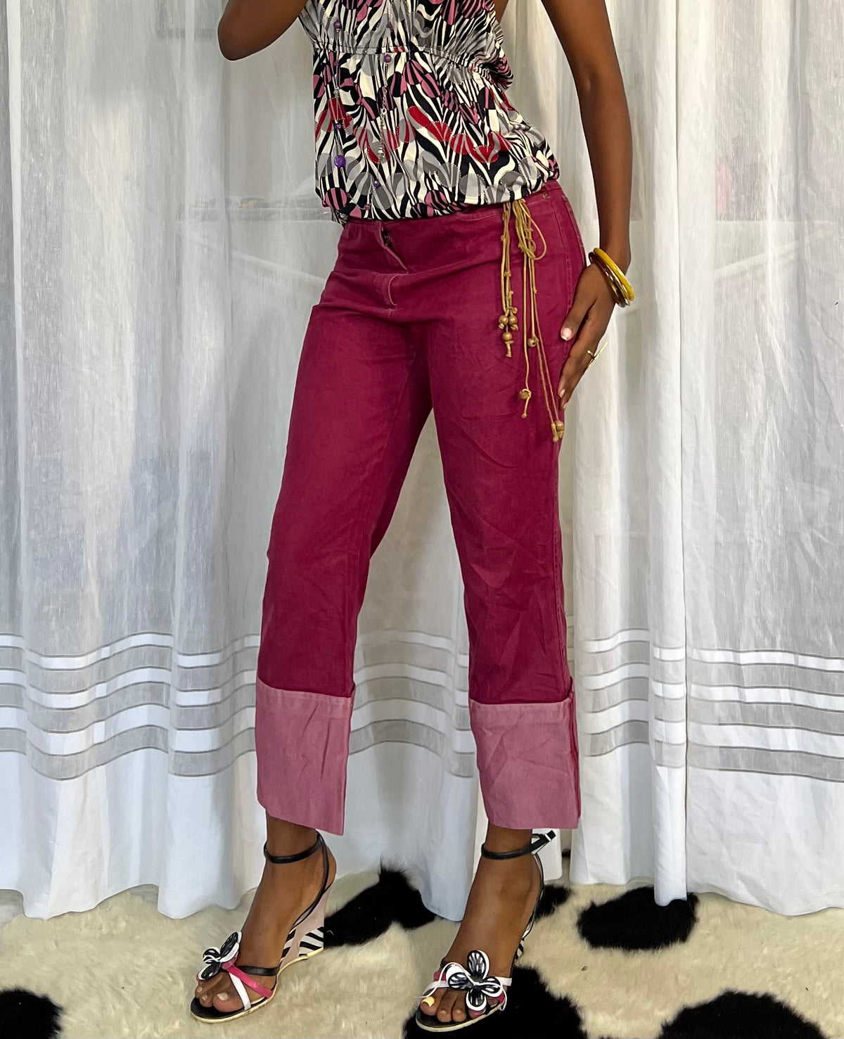 Burgundy Contrast-Cuff Trousers