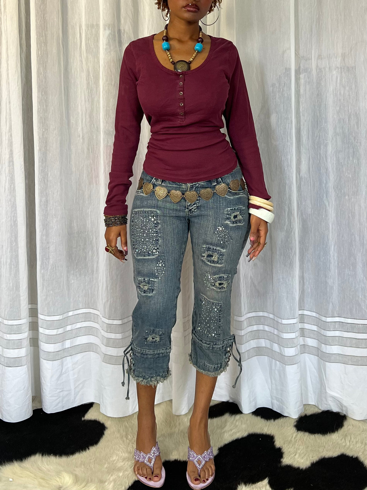 Burgundy Long-Sleeve Henley Top