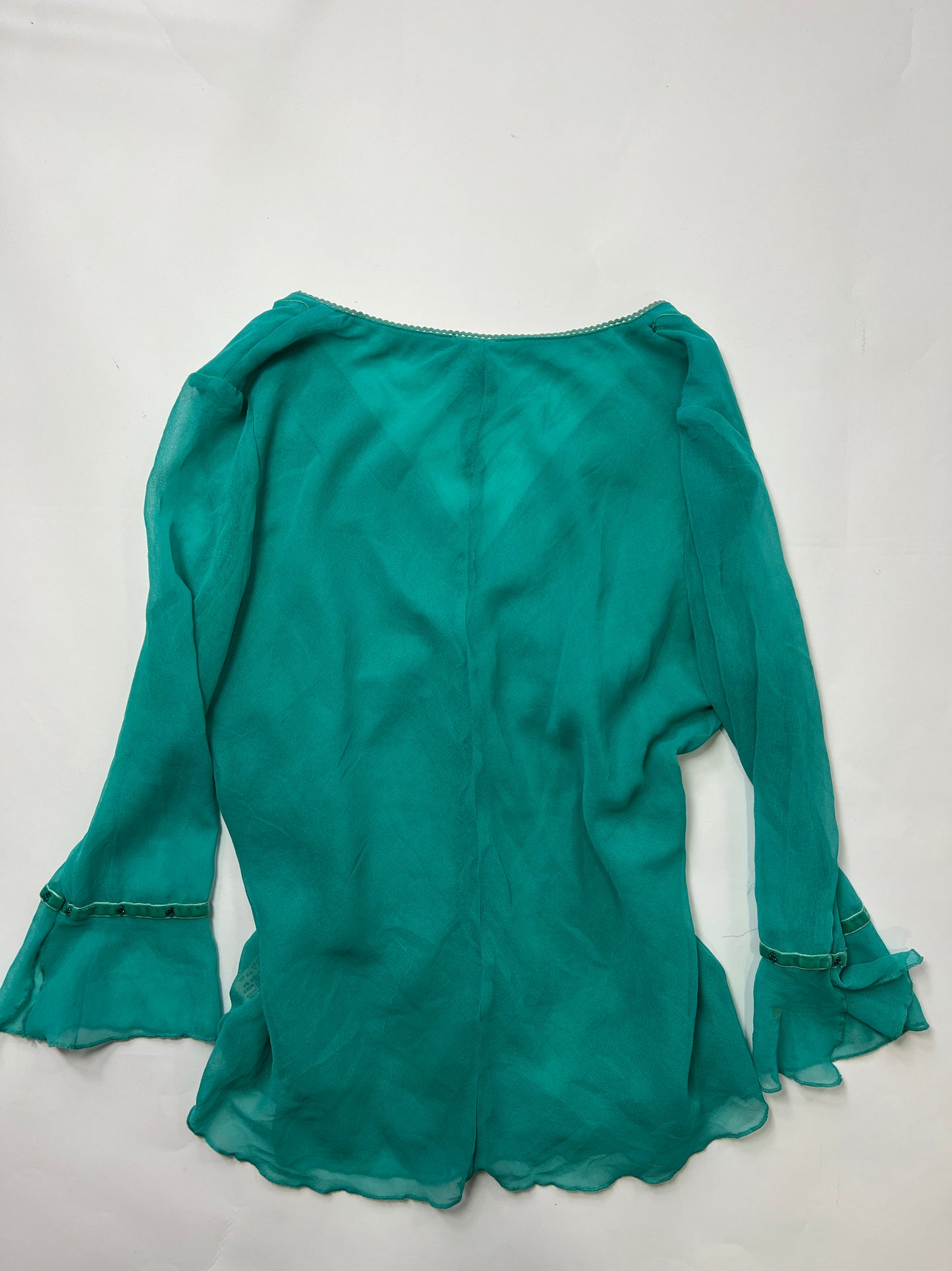 Sheer Beaded Bell Sleeve Blouse