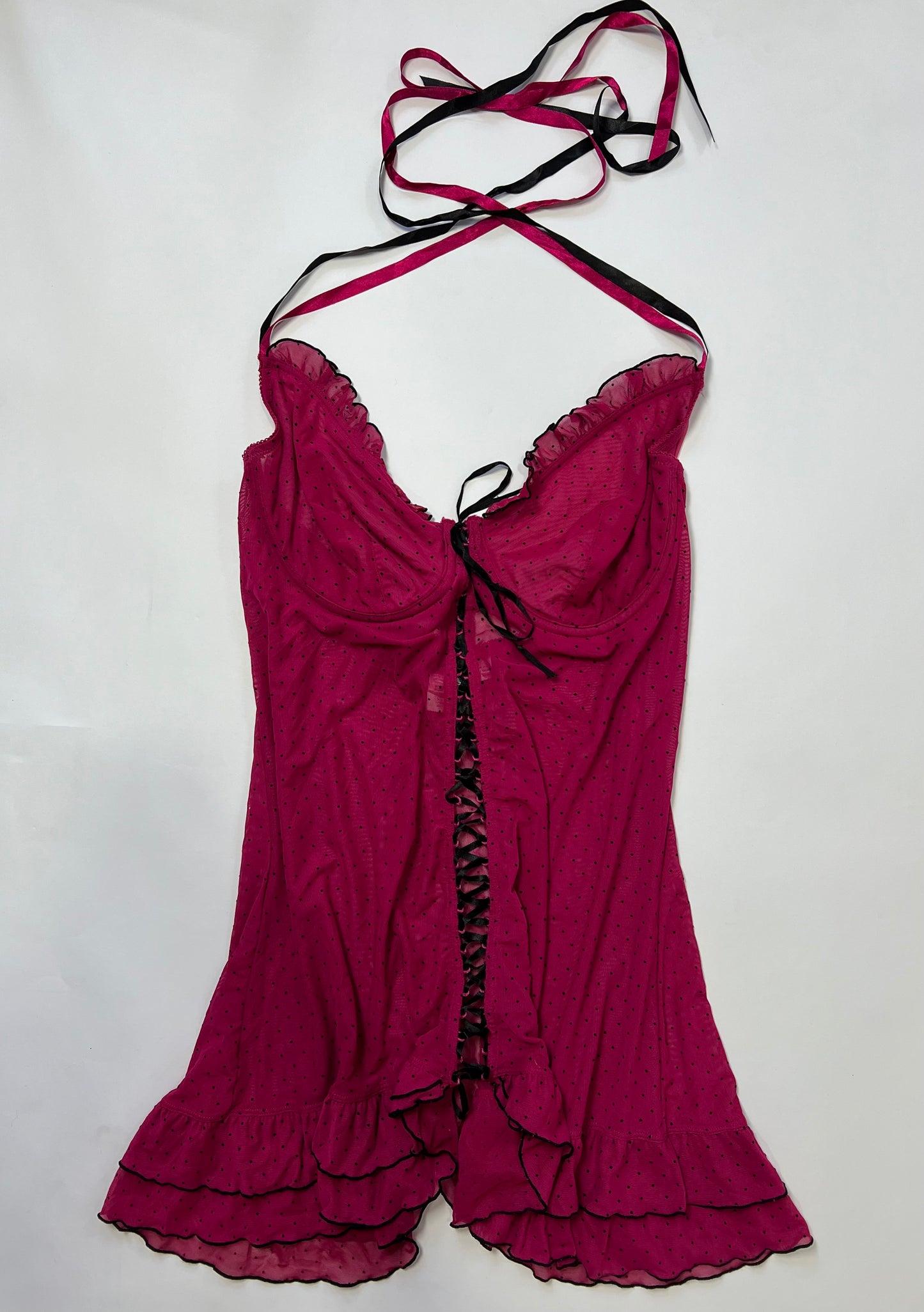 Polka Dot Lace-Up Halter Dress Top