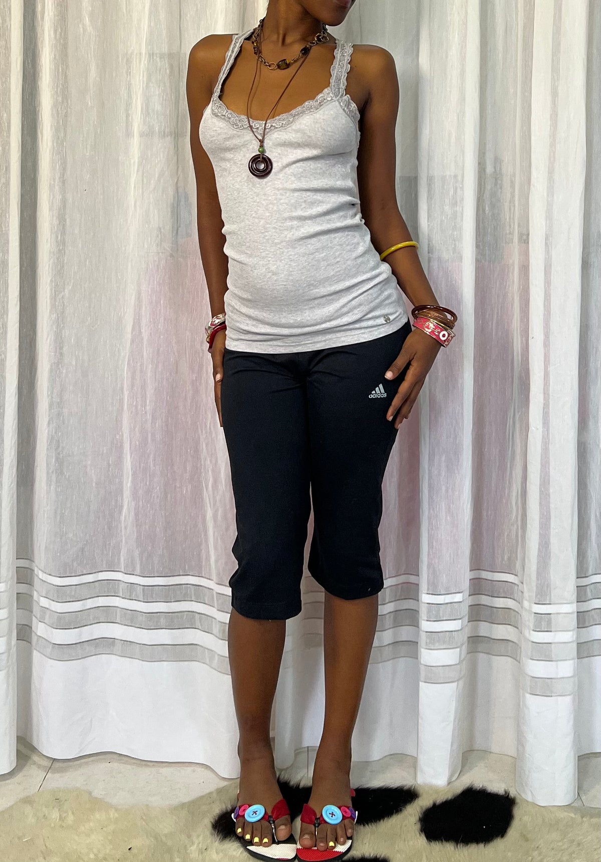 Grey Lace-Trim Cami