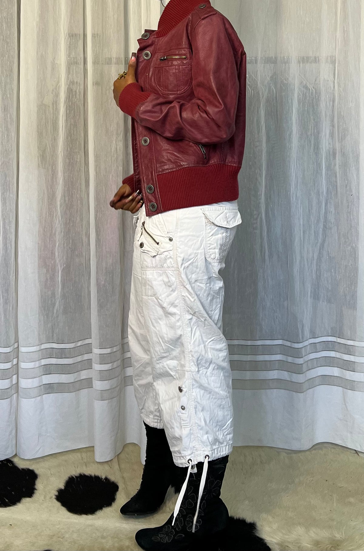 Red leather bomber