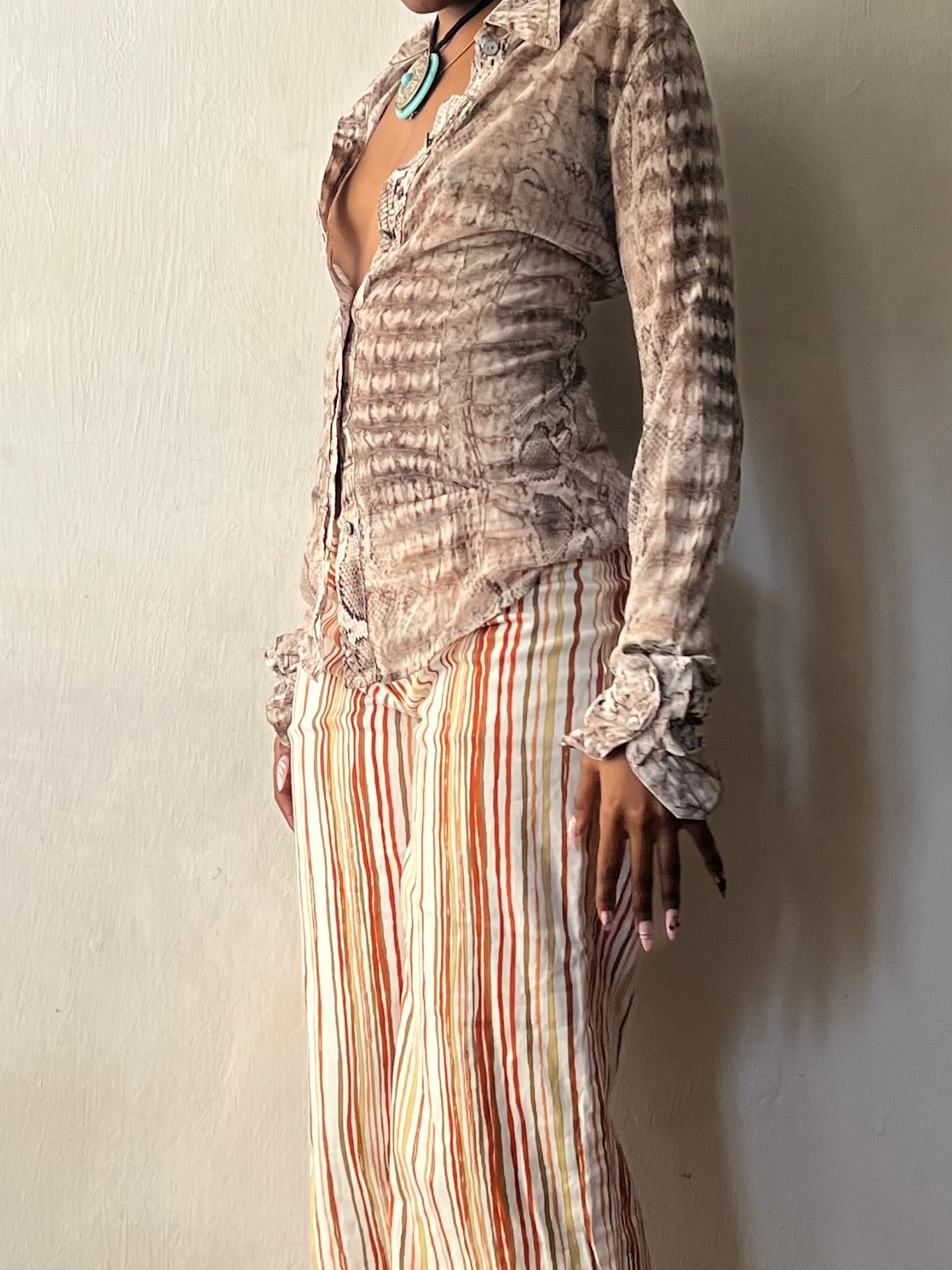 Beige snake print vintage blouse