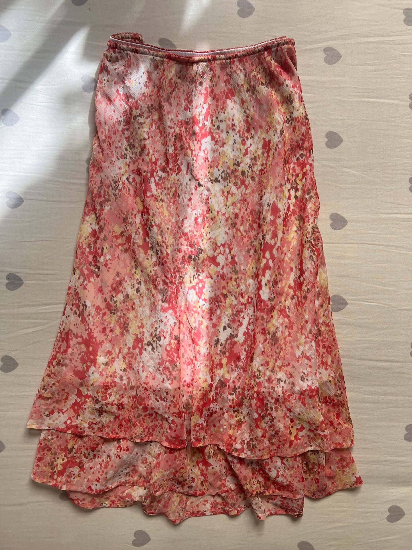 Pink floral print midi chiffon skirt