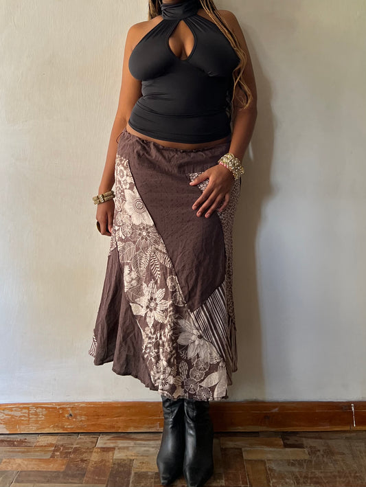 Earthy patchwork maxi skirt