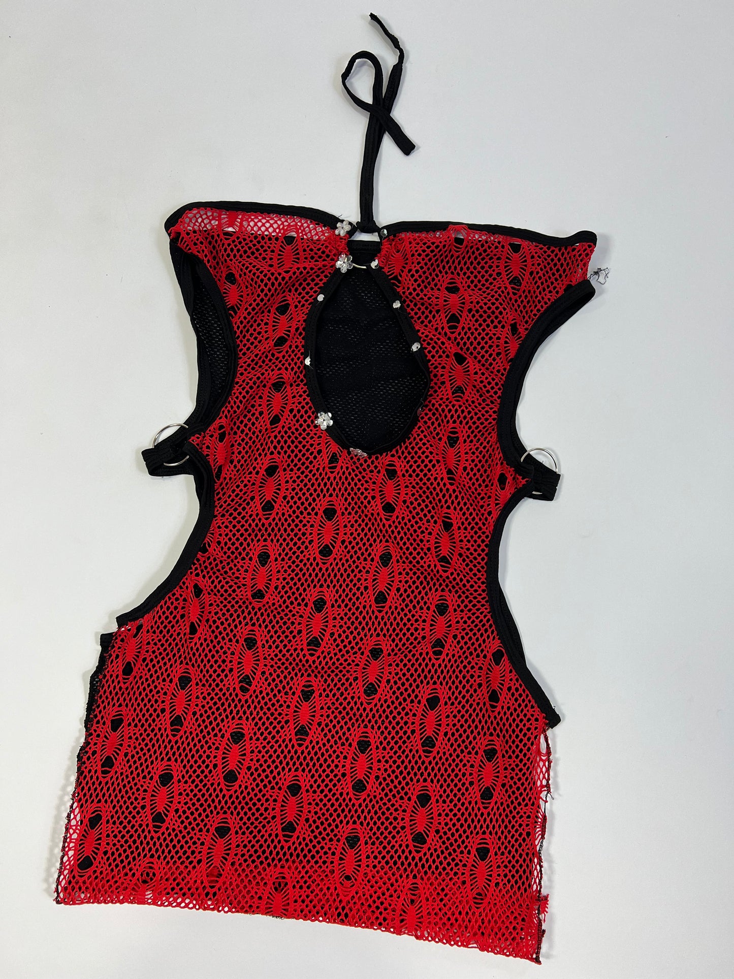 Red Fishnet Halter Top