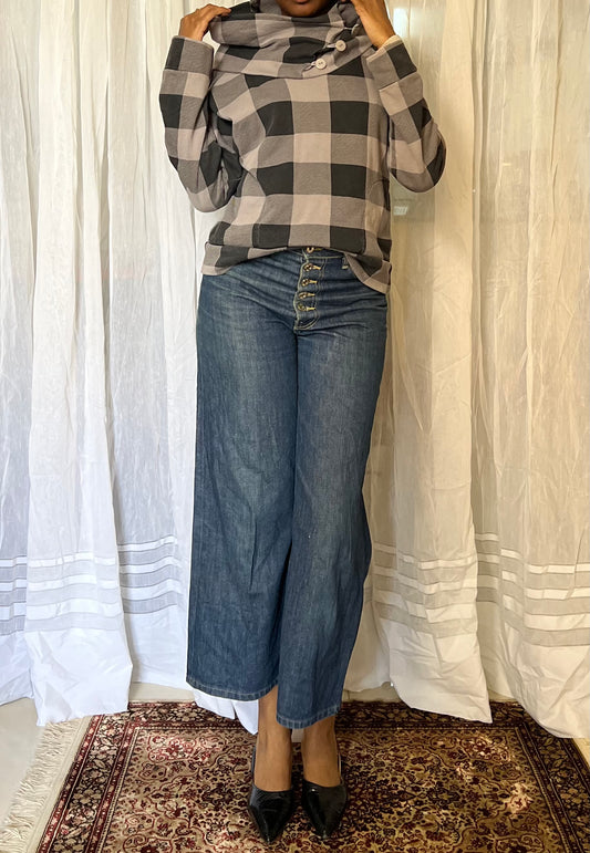 High Neck gingham Sweatshirt