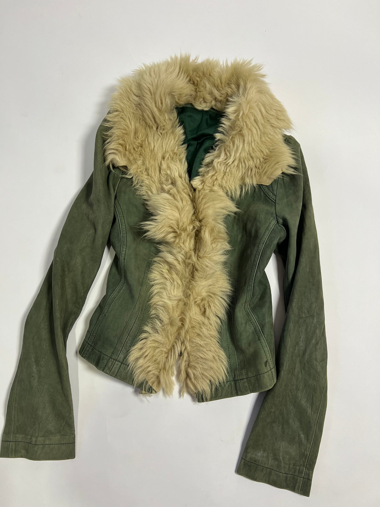 Green fur trimmed coat