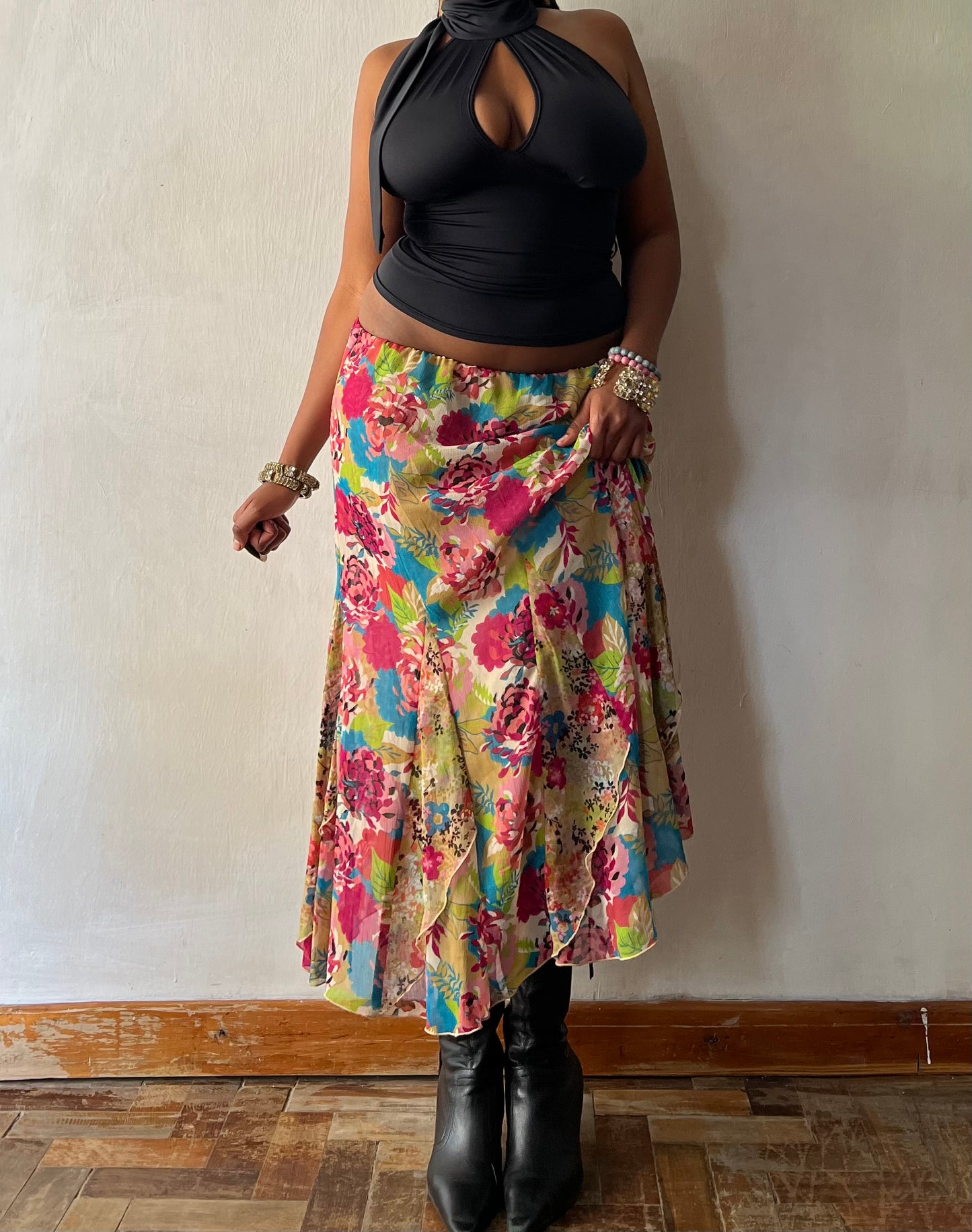 Floral asymmetrical maxi skirt