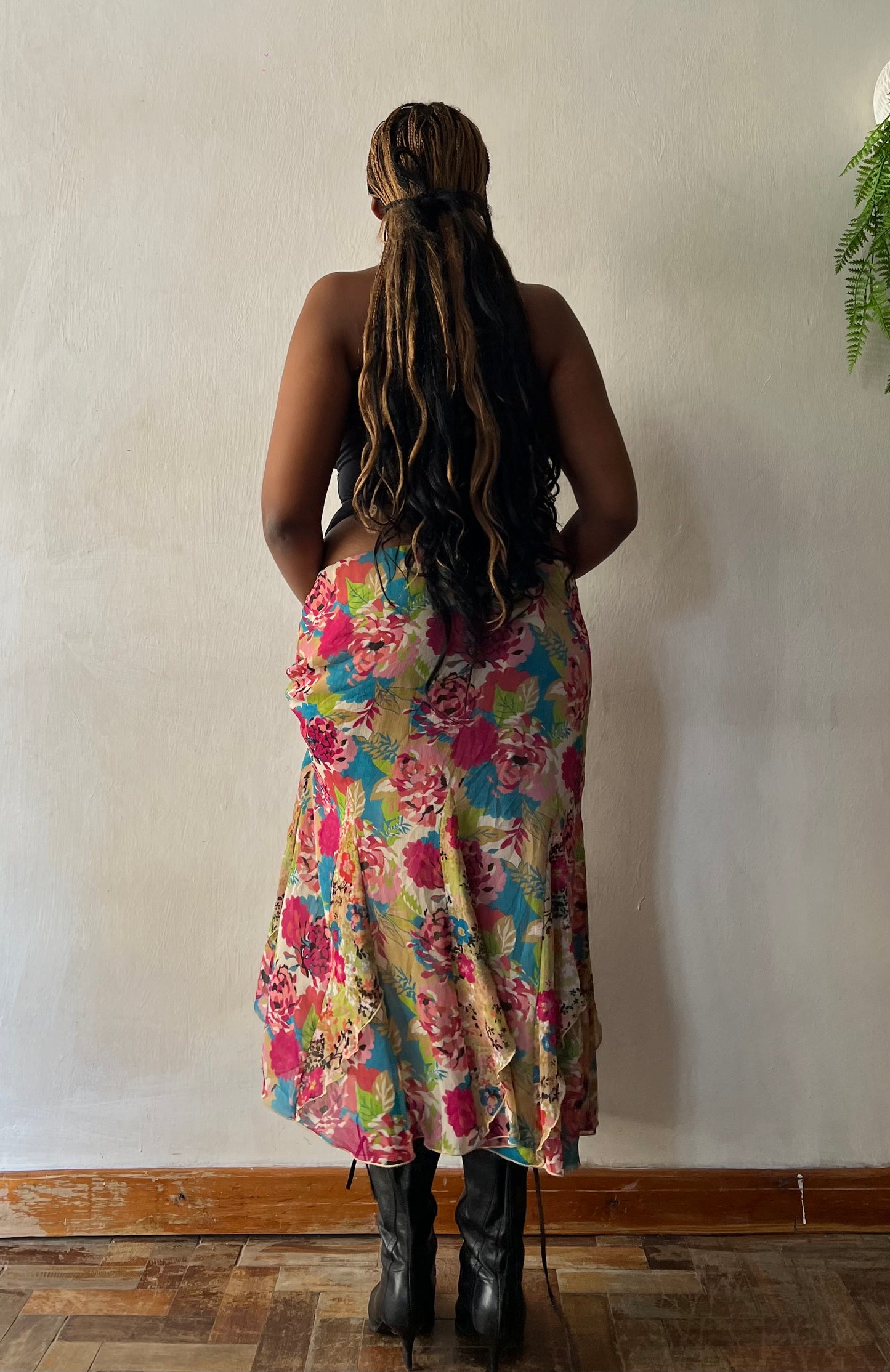 Floral asymmetrical maxi skirt