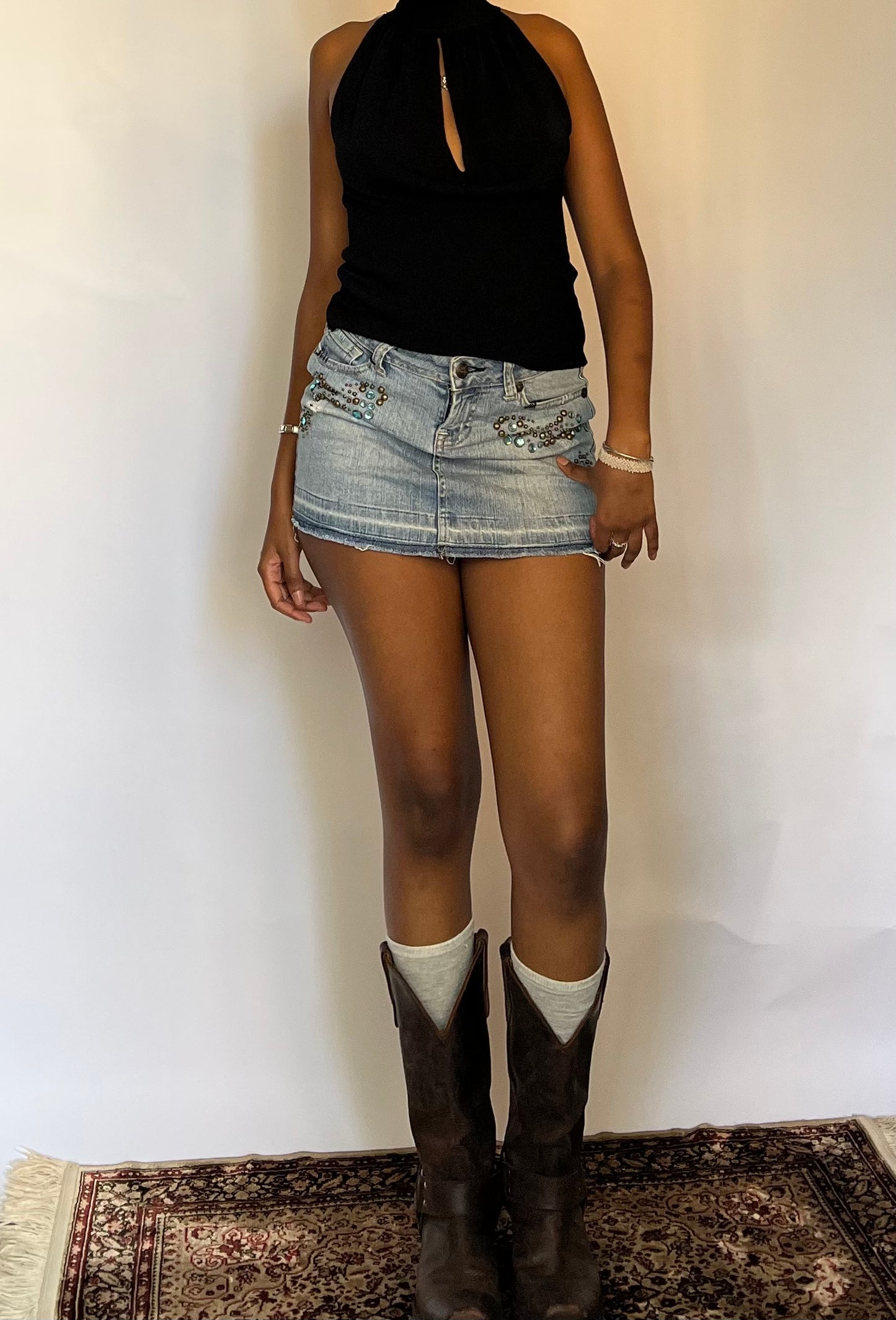 Y2k denim mini skirt