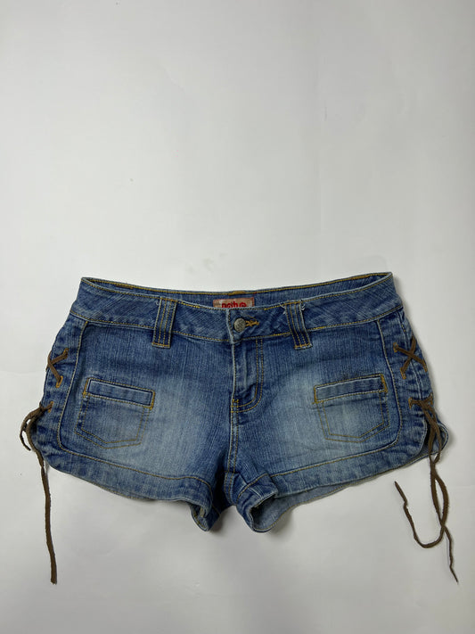 Lace-Up Denim Micro Shorts