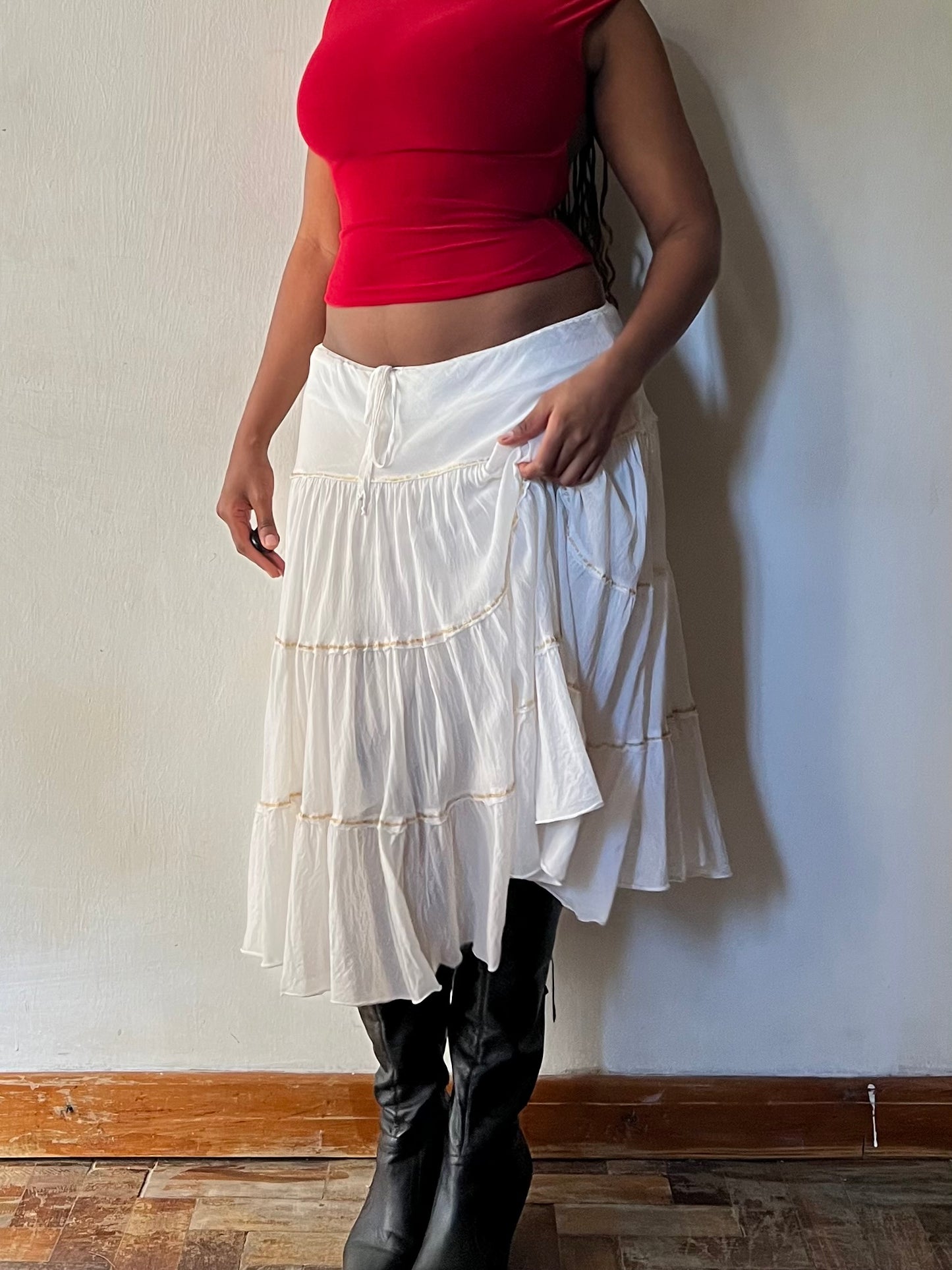 Beaded Tiered Midi Skirt