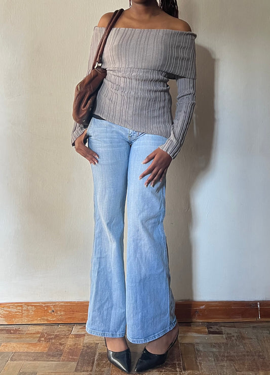 Flared Low-rise Light Wash Denim Pants