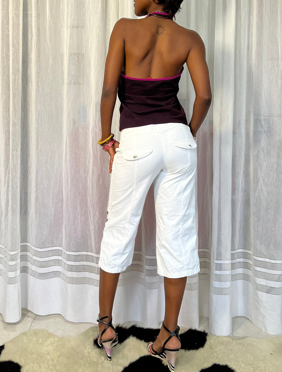 White Cargo Capri Pants