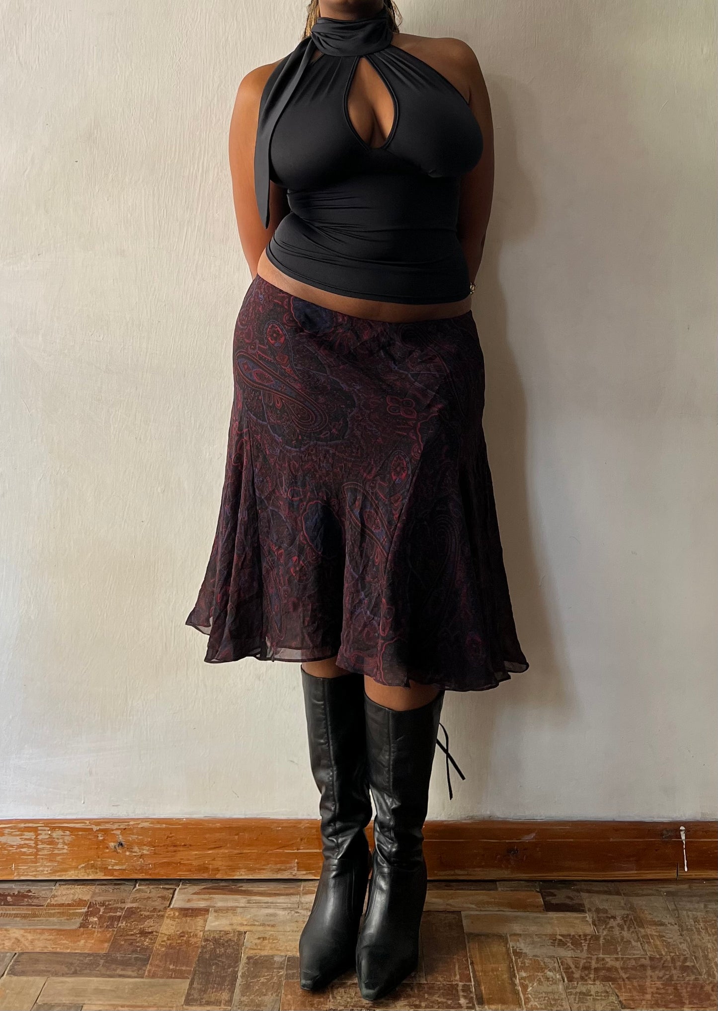 Whimsy paisley print midi skirt