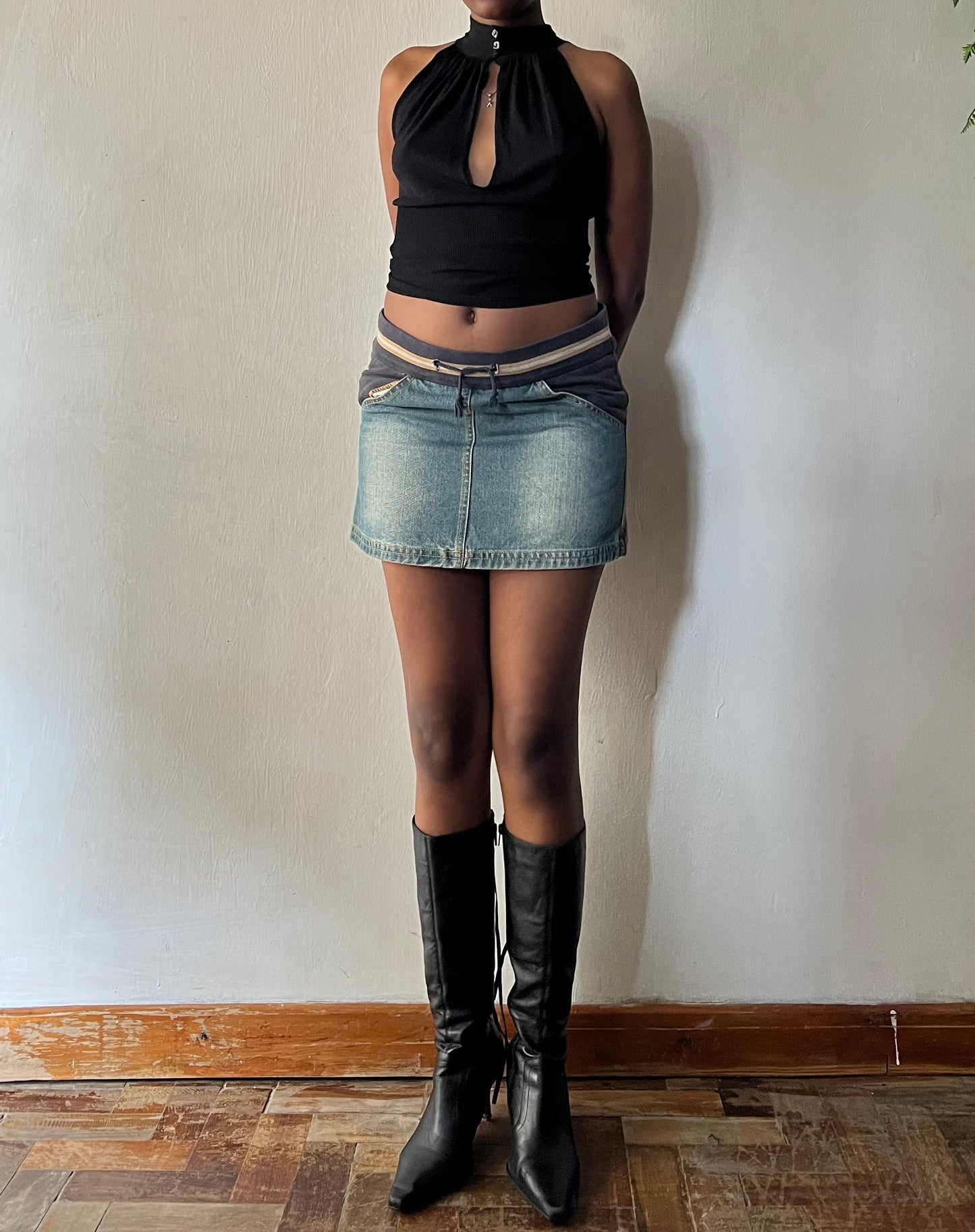 Reworked denim mini