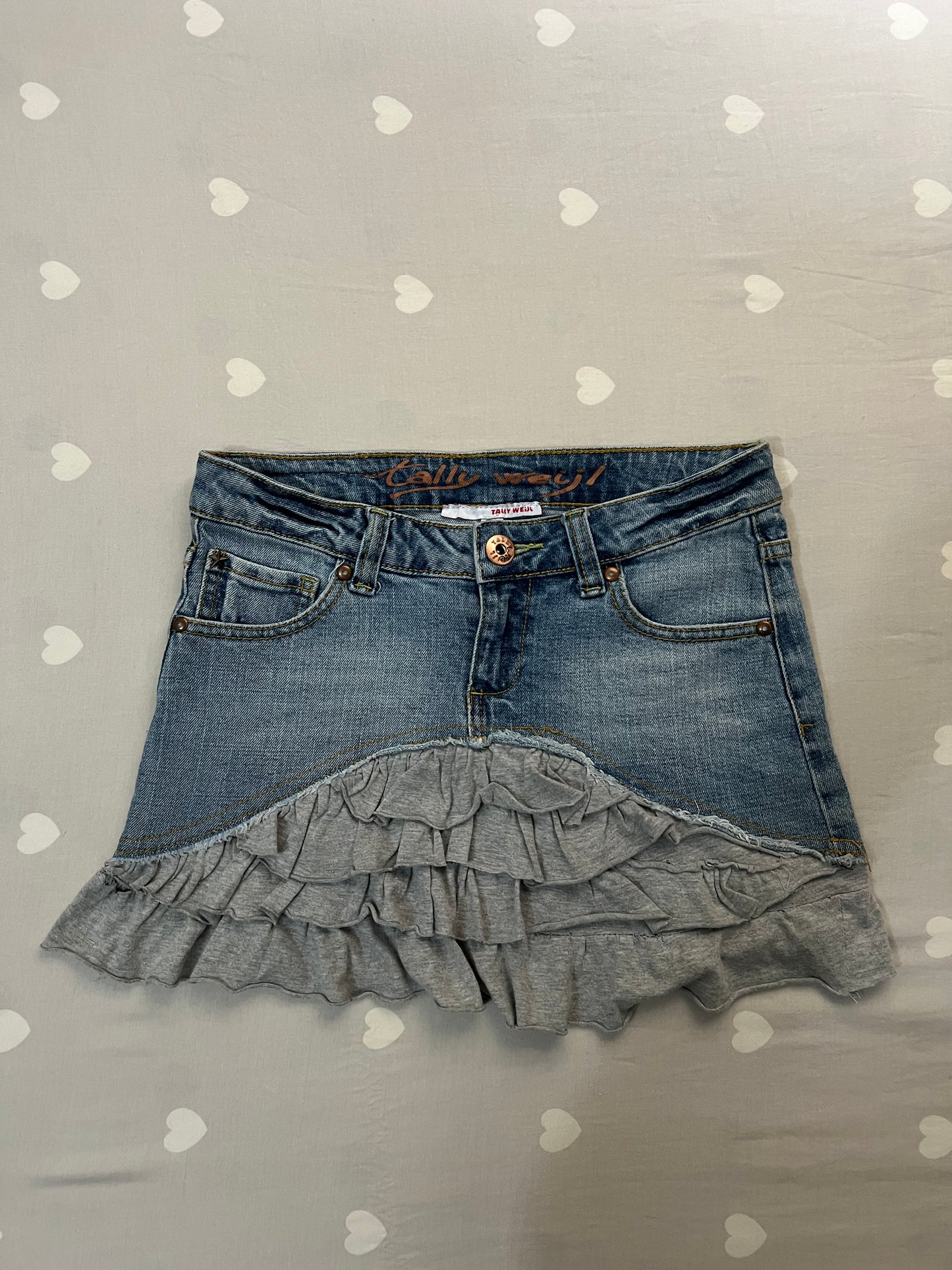Reworked denim mini skirt