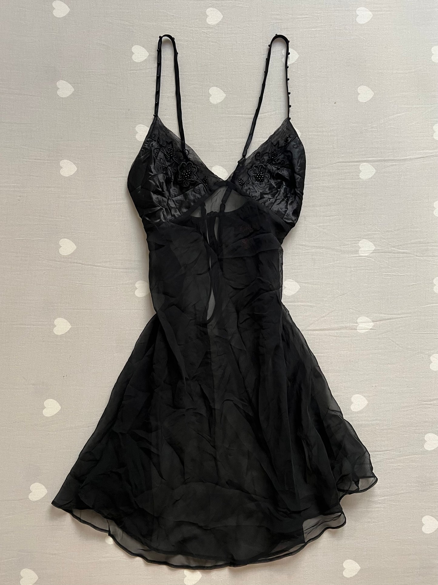 Black lingerie dress with beading details
