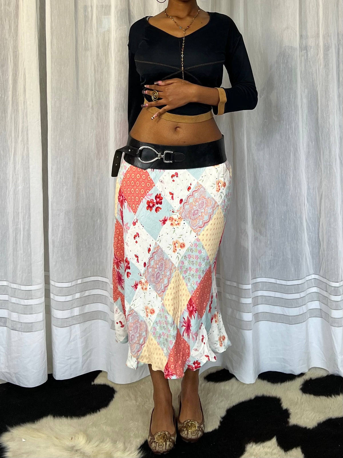 Floral Patchwork Midi Skirt