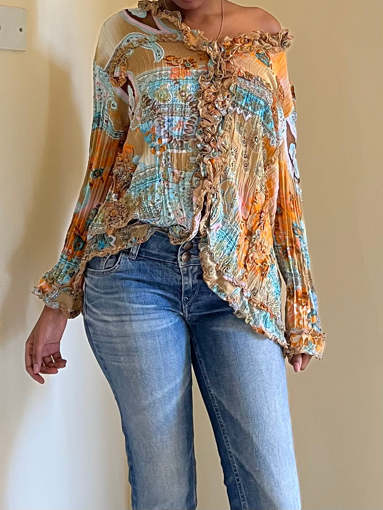 Pleated vintage ruffle blouse
