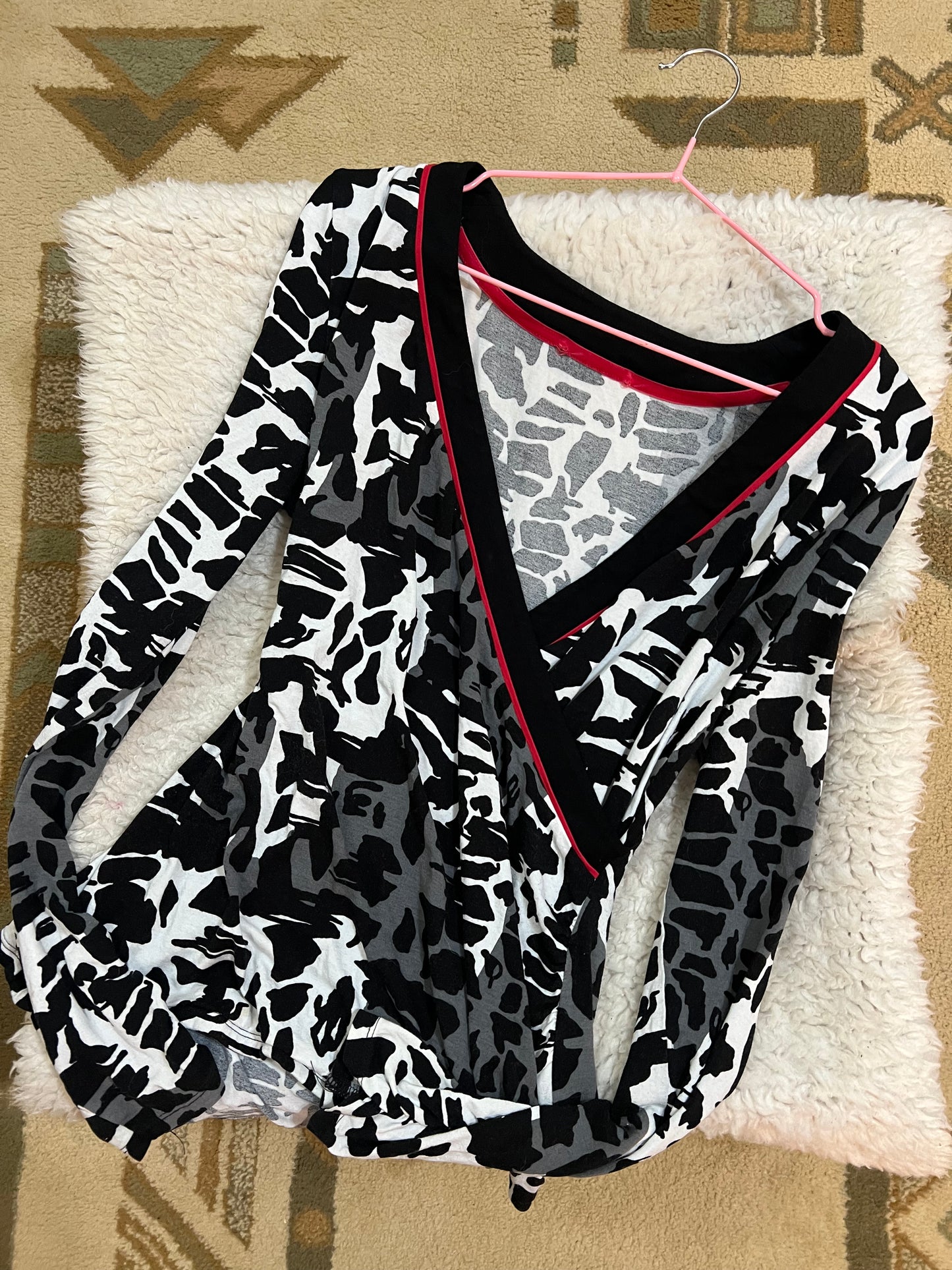 Abstract Print Plunge Neck Top
