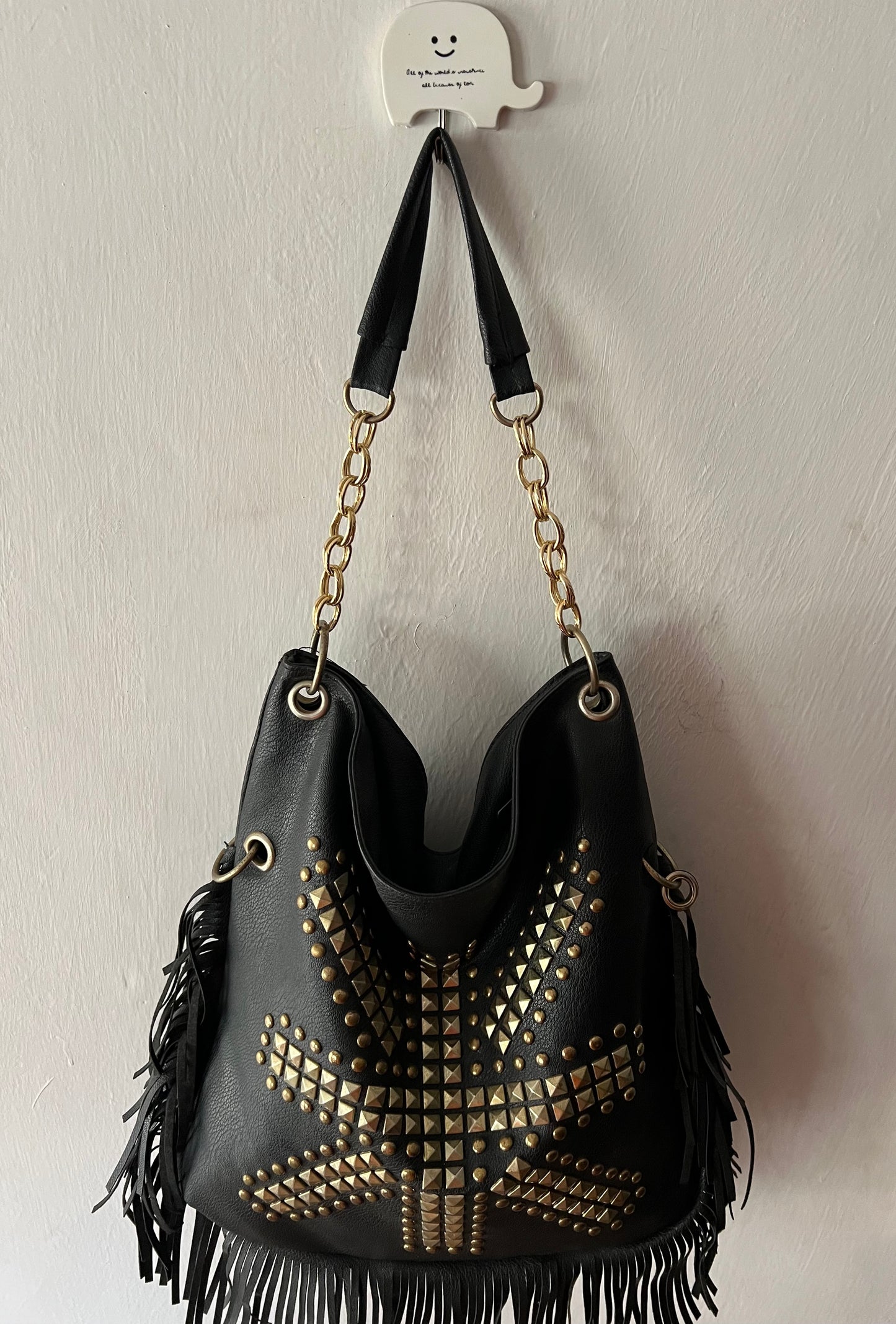 Studded Fringe Hobo Bag
