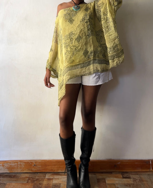 Green paisley print boho top