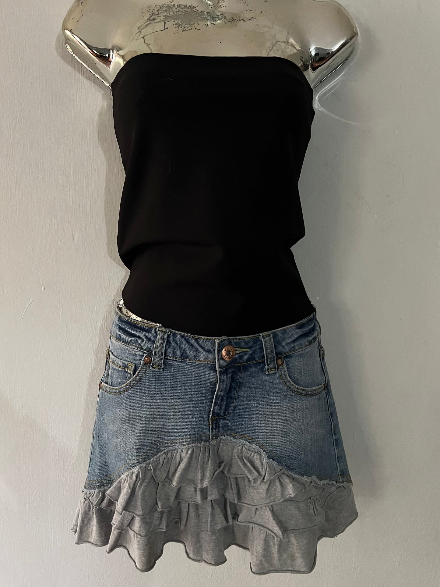 Reworked denim mini skirt