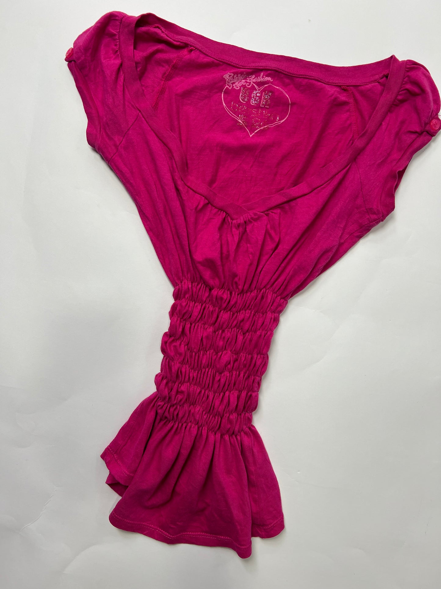 Barbie Pink Shirred Peplum Top