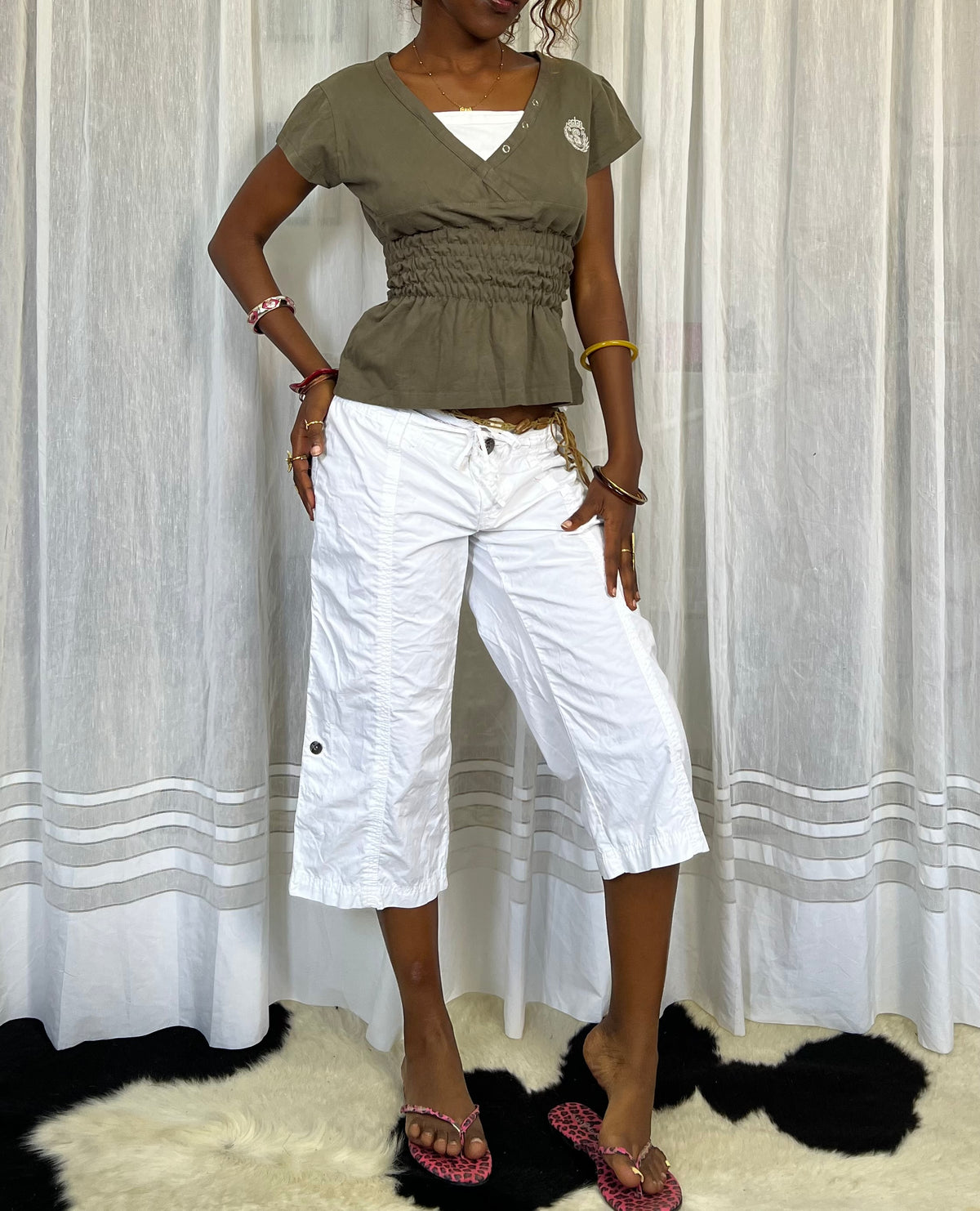Olive Ruched Waist Top