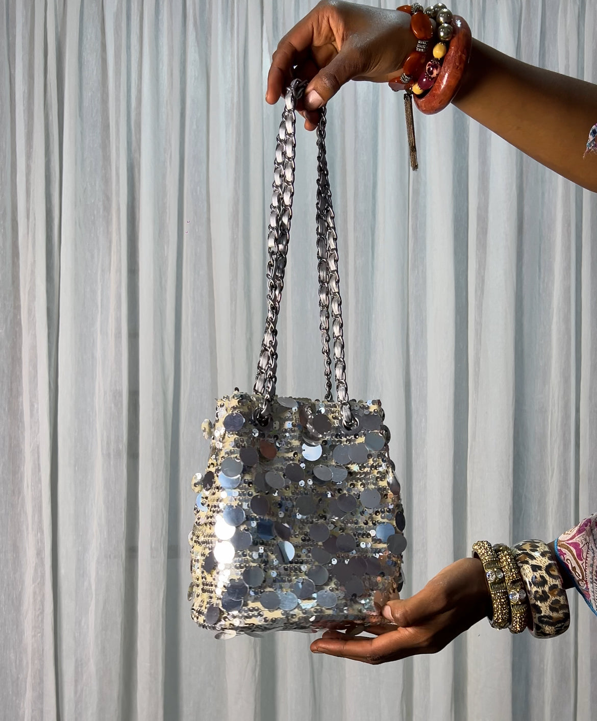 Silver Sequin Shoulder Bag